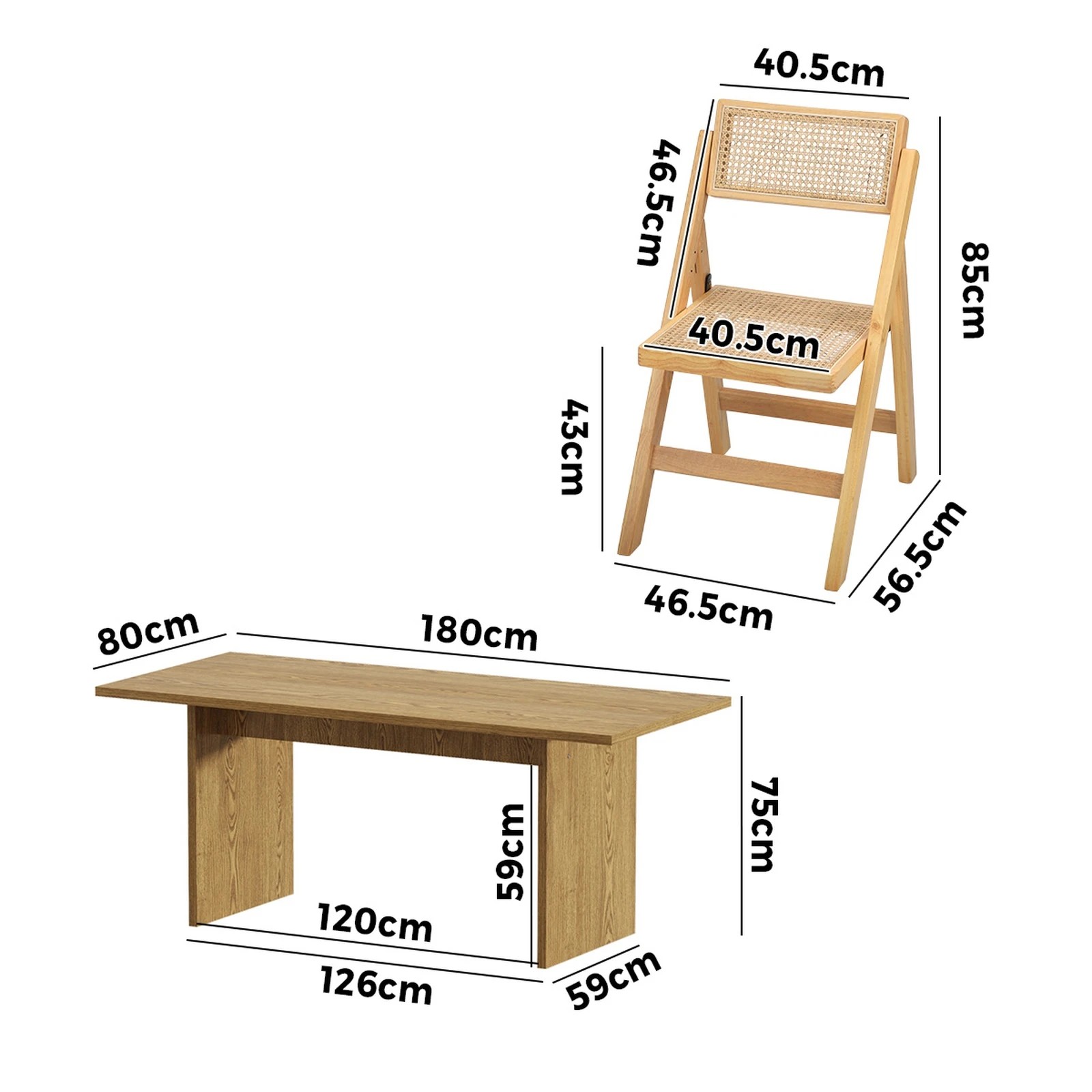 9 Oikiture 180cm Rectangular Dining Table With 4pcs Dining Chairs Foldable
 - Natural, 9 of 10