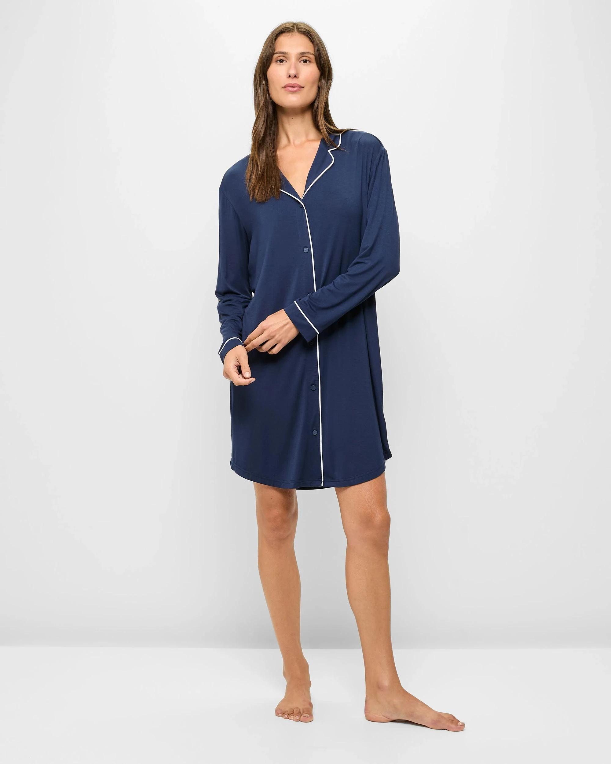 2 Target Woman Soft Comfort Bamboo Long Sleeve Nightie NAVY BLUE, 2 of 5