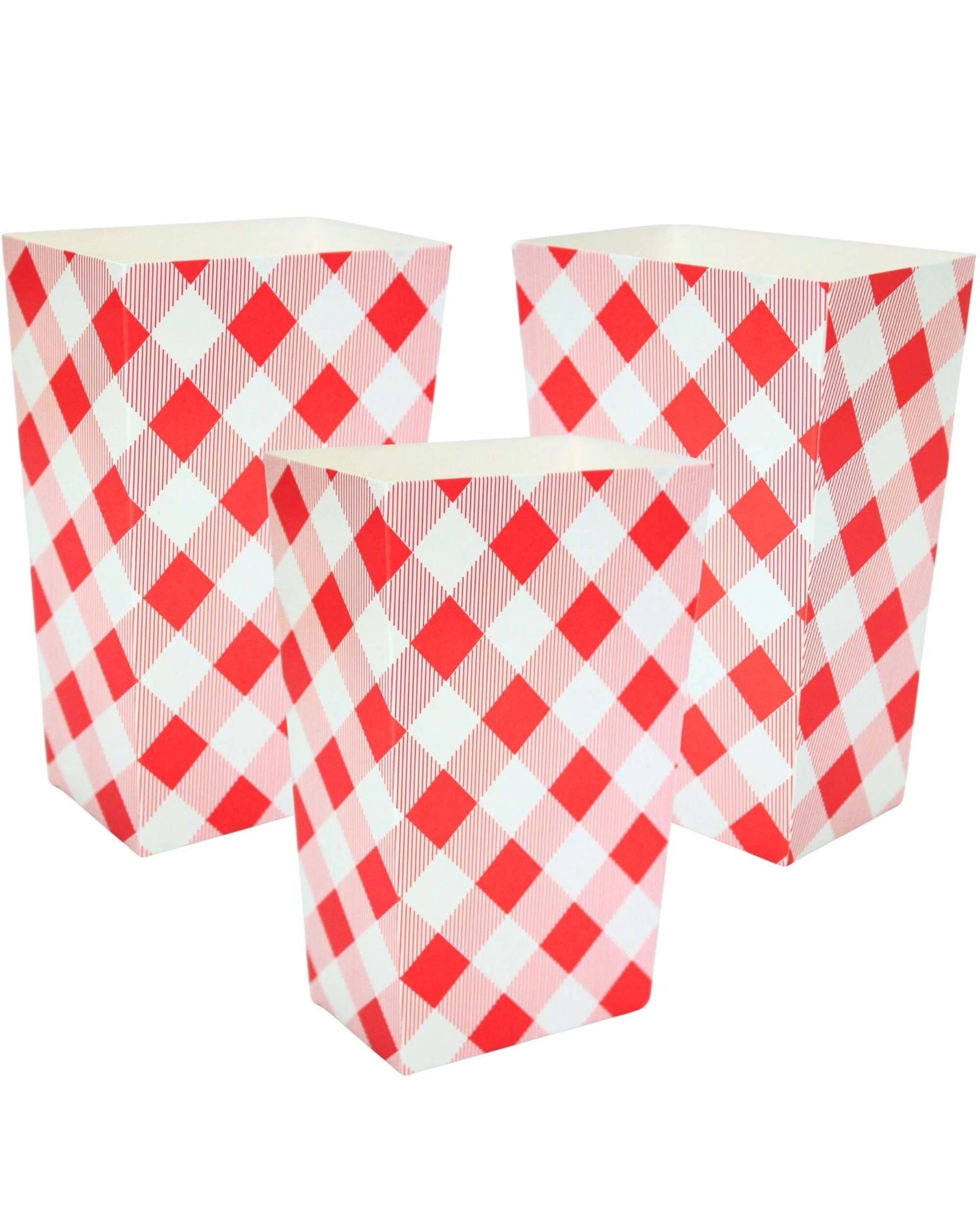 1 Party Maker Bright Gingham Popcorn Boxes Pack of 10 - Red, 1 of 3