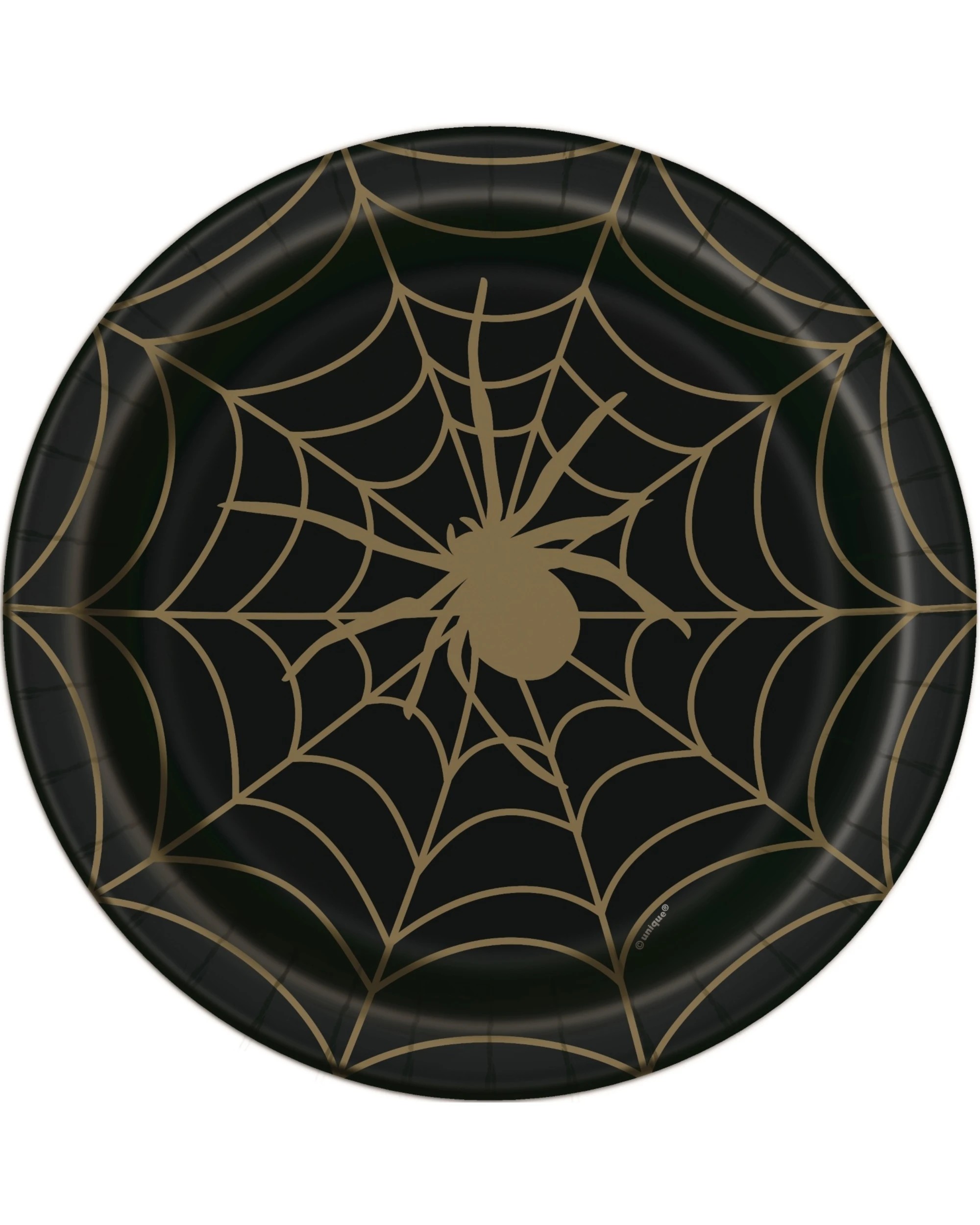 1 Unique Black & Gold Spider Web Large Paper Plates Pack of 8 - Gold, 1 of 1