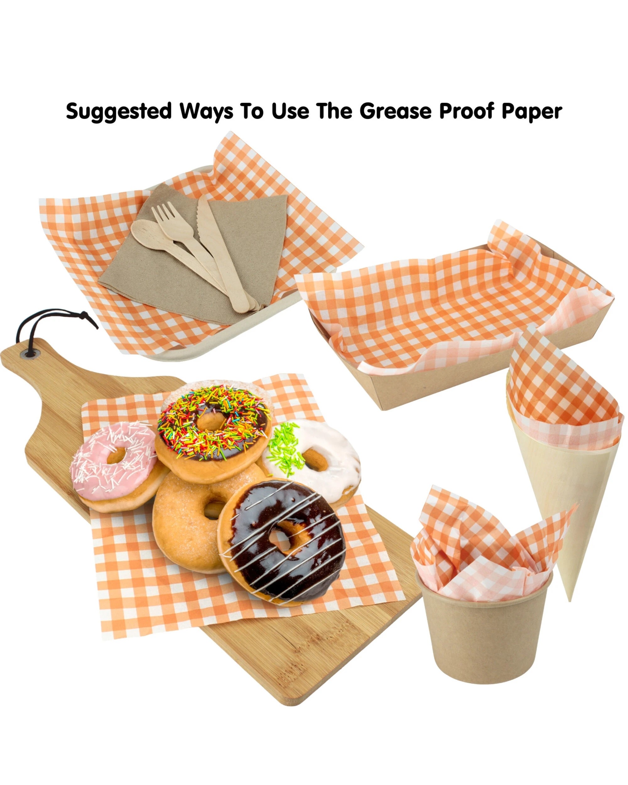 3 Artwrap Orange Gingham Grease Proof Paper Plate Tray Liners 8 Sheets - Orange, 3 of 5