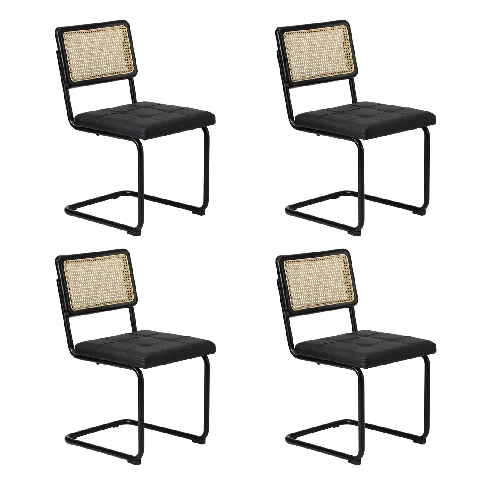 9 Oikiture 5PCS Dining Table Set 1.1m Round Dining Table and Chairs PU Leather Padded Seat - Black, 9 of 9