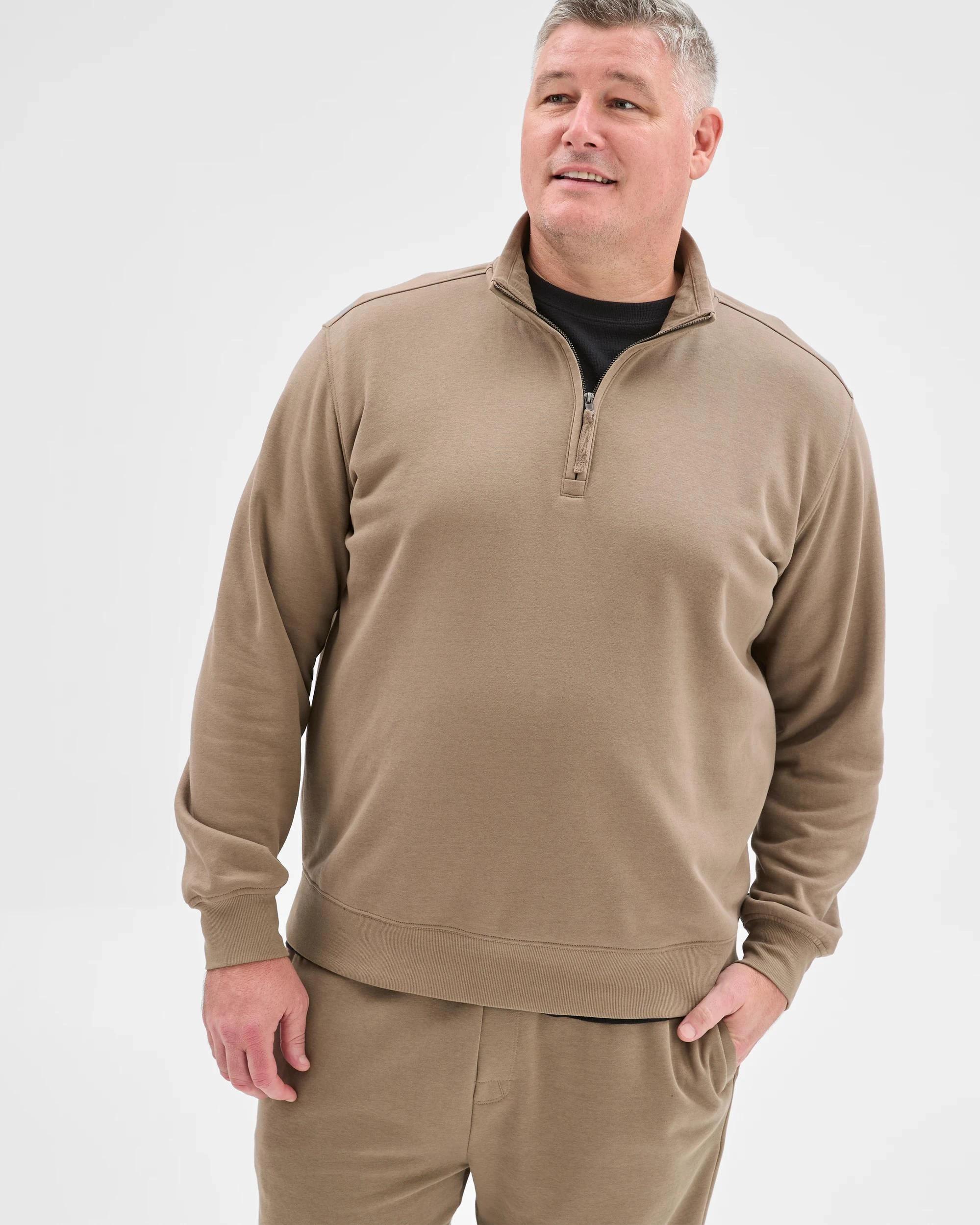 3 Target Man Plus Plus Size Australian Cotton Blend 1/2 Zip Jumper MUSHROOM, 3 of 6