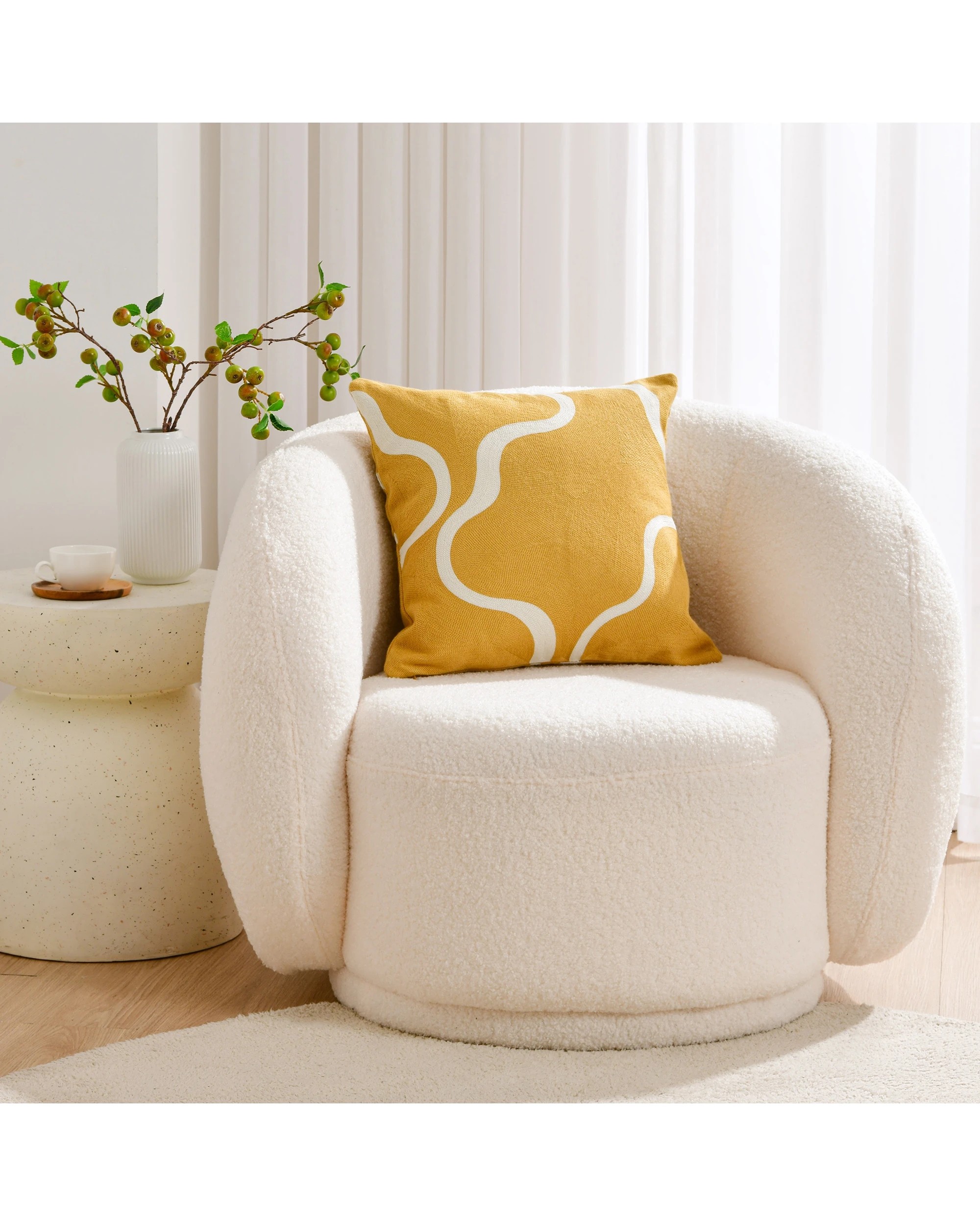 1 Cadence & Co. Louise Crewel Embroidered Cushion 45x45cm - Mustard, 1 of 4