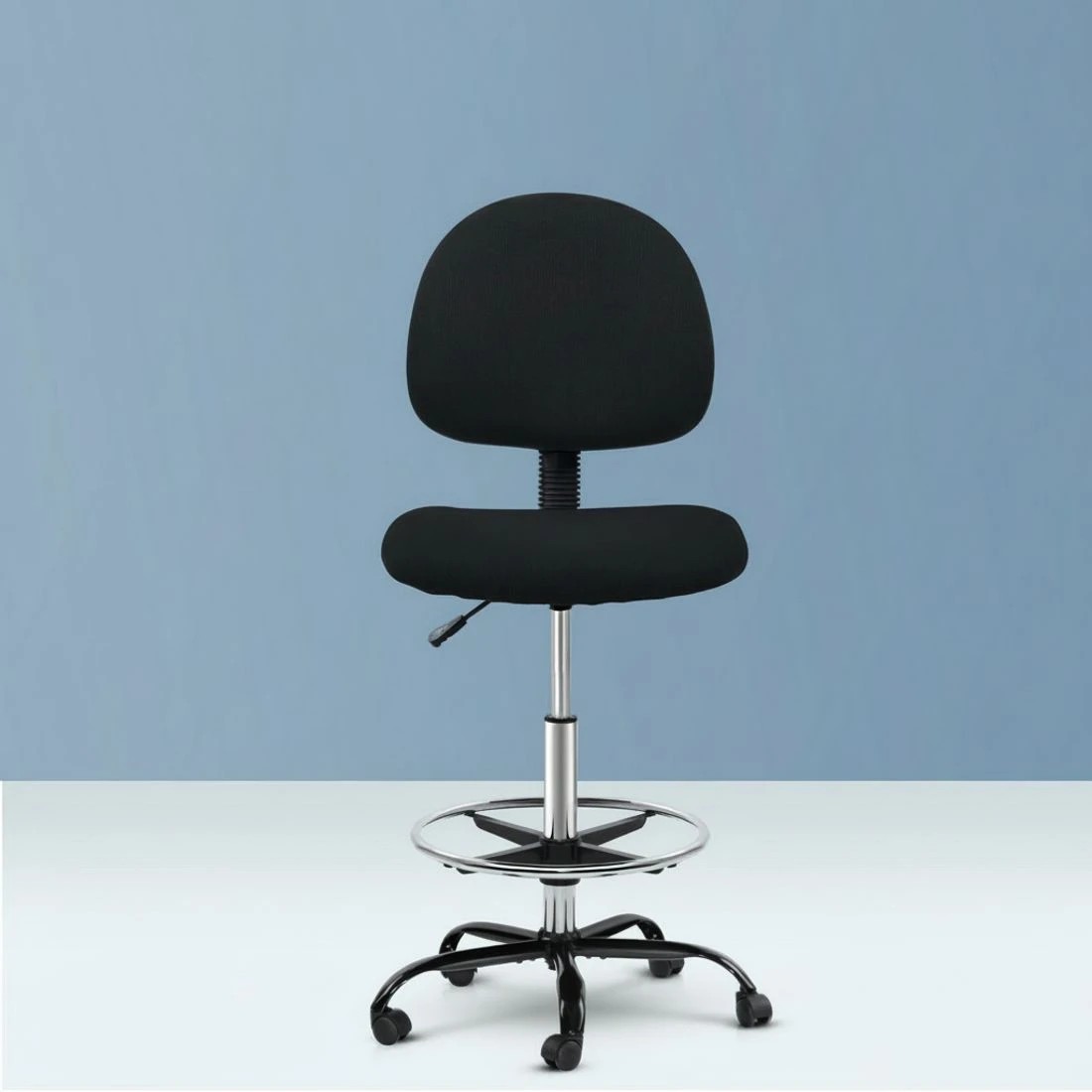 3 Artiss Office Chair Drafting Stool Fabric Chairs - Black, 3 of 6