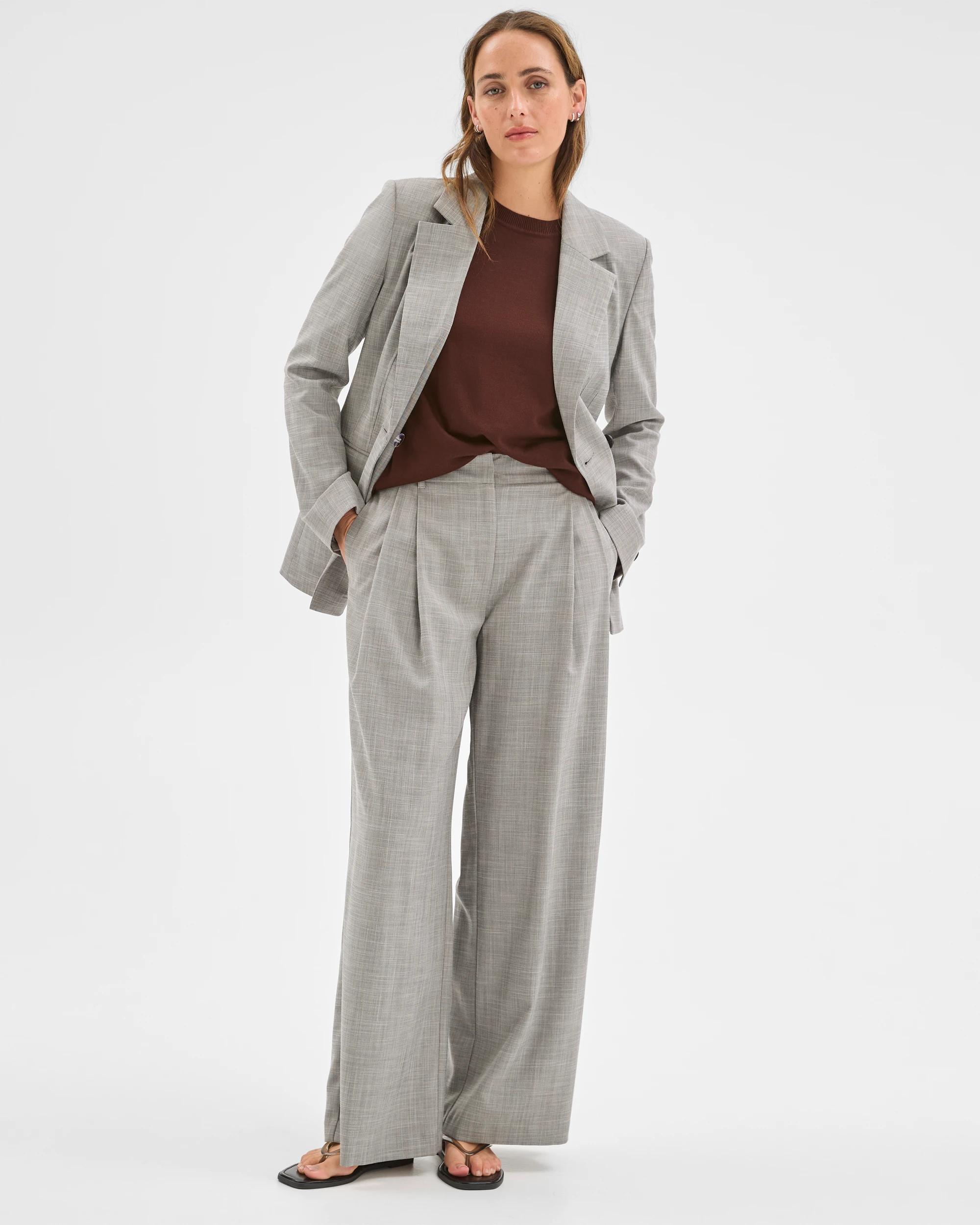 2 Preview Double Pleat Wide Leg Pants GREY MELANGE, 2 of 7