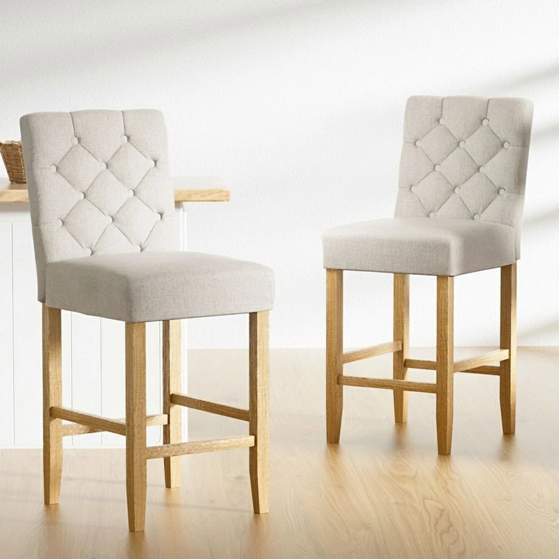 3 Artiss 2x Bar Stools Linen Upholste - Beige, 3 of 5