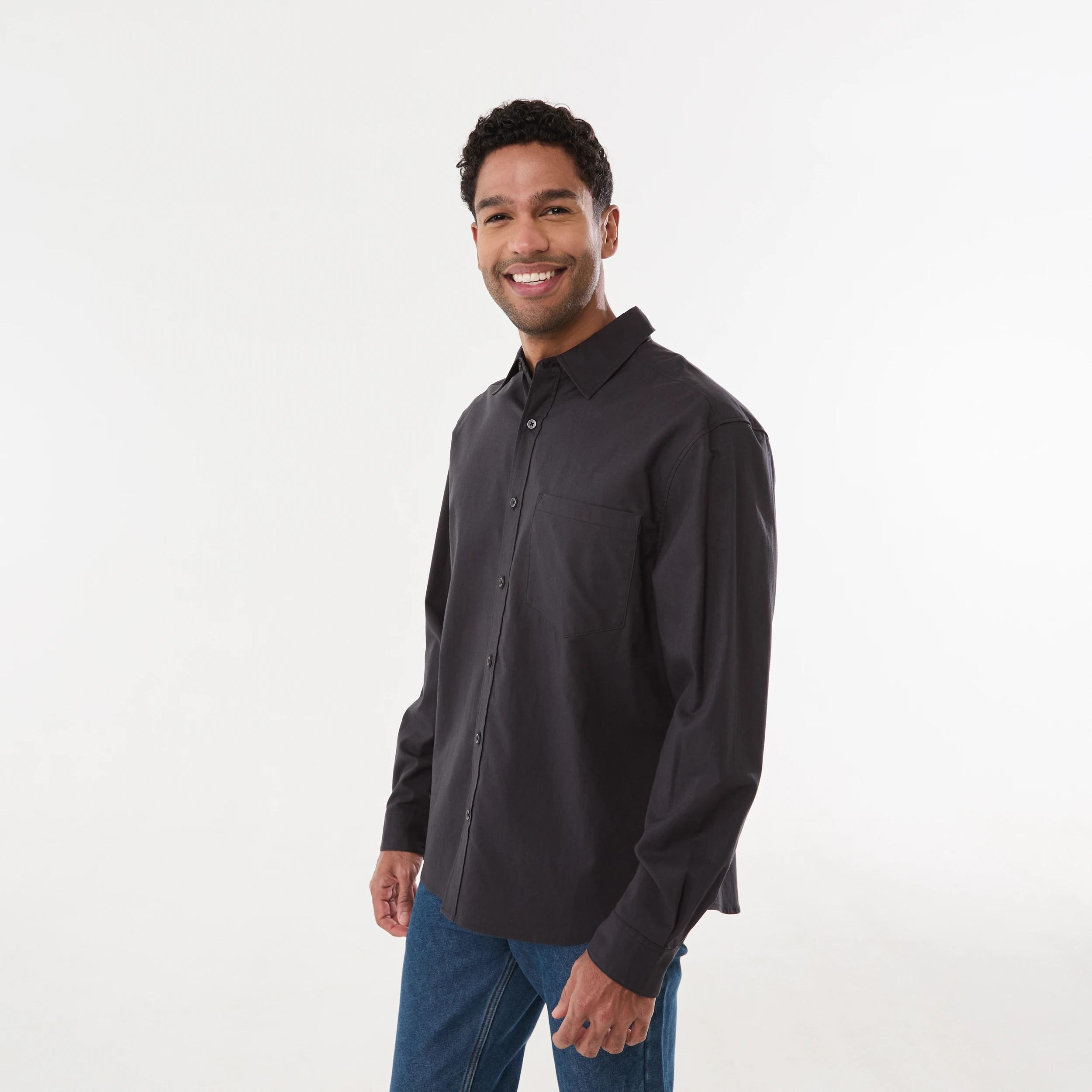 2 Long Sleeve Cotton Linen Shirt OYSTER BLACK, 2 of 6