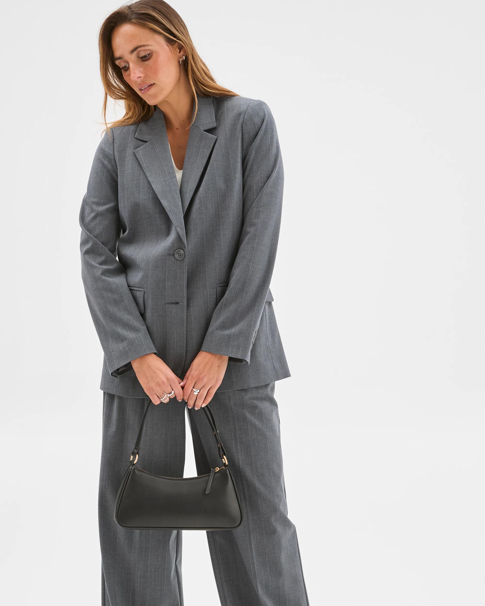 3 Preview Single Breasted Tailored Blazer GREY PINSTRIPE, 3 of 10