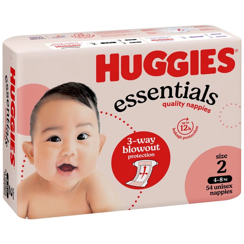 1 Huggies Essentials Nappies Infant Size 2 54 Pack, 1 of 10