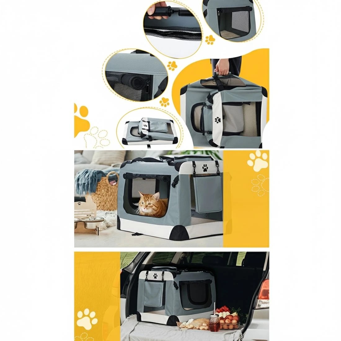 5 i.Pet Pet Carrier Soft Crate Dog Cat Travel 70x52CM Portable Foldable Car - Blue, 5 of 5