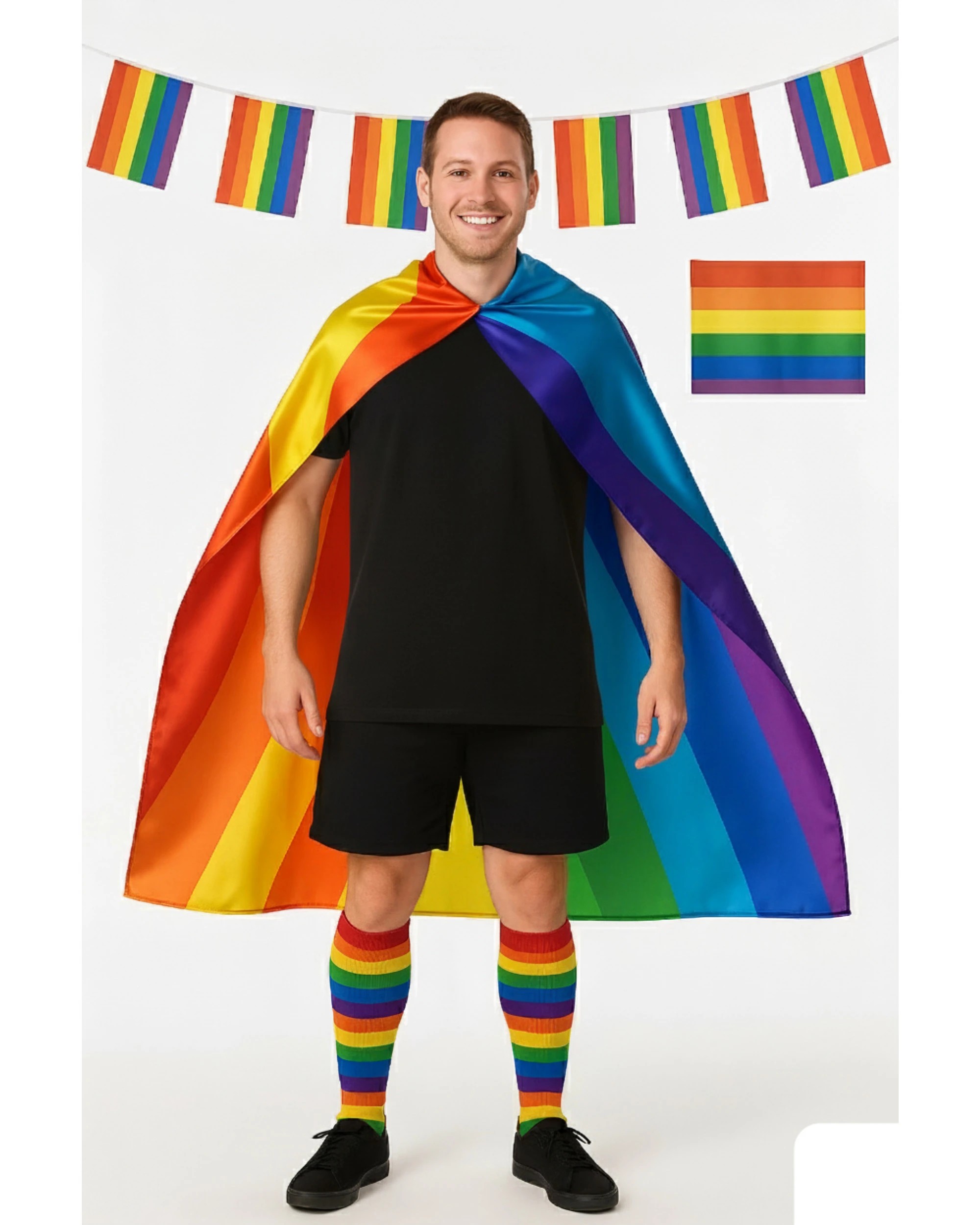 1 BR Costumes Rainbow Leg Warmers Set with Deluxe Cape and Bunting Flag Costume, 1 of 1