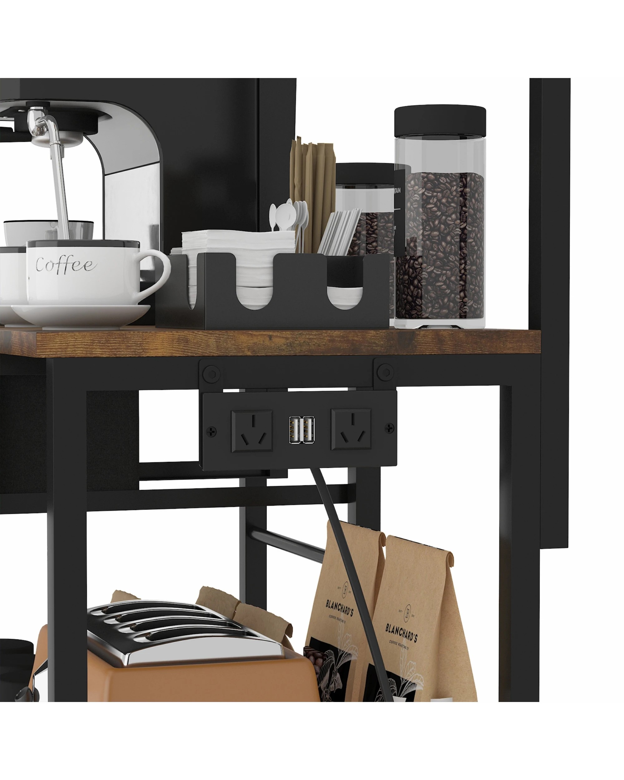 3 Advwin Coffee Bar Station 5 Tier Coffee Stand with Drawer Kitchen Bakers Rack with Power Outlet, 3 of 8