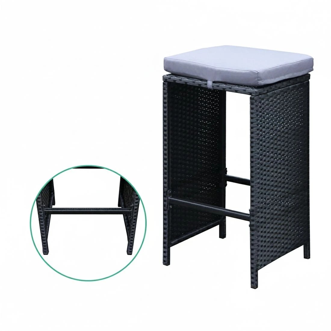 5 Gardeon 7-Piece Outdoor Bar Set Dining Table Stools Wicker Patio - Black, 5 of 8