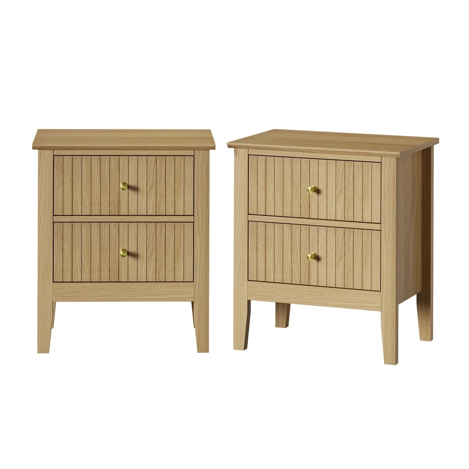 1 Oikiture 2pc Bedside Table 2 Drawers Nightstand Cabinet Gold Handle - Natural, 1 of 8