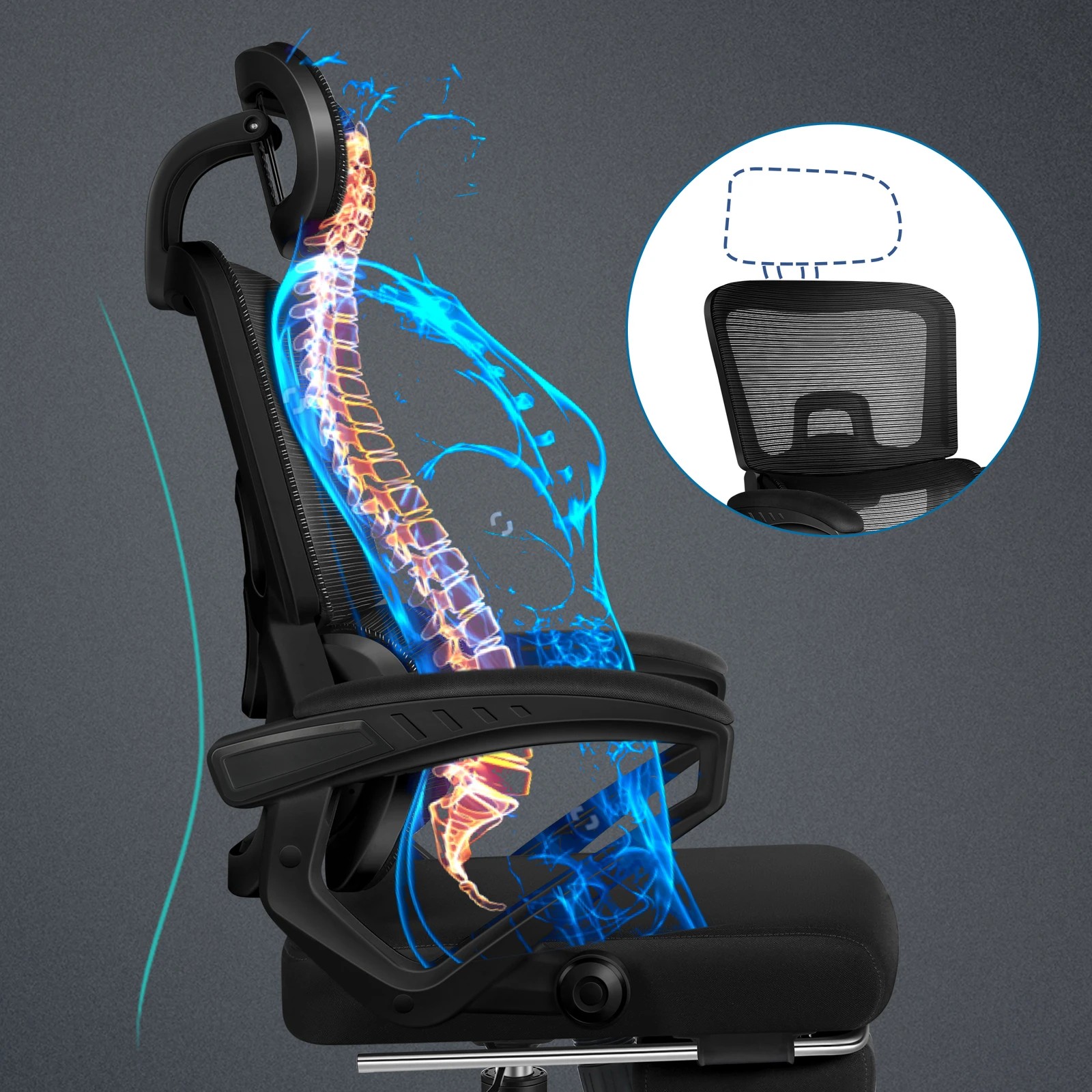 6 Alfordson Mesh Office Chair Racing Ergonomic Executive Computer Recliner Work - Black, 6 of 10