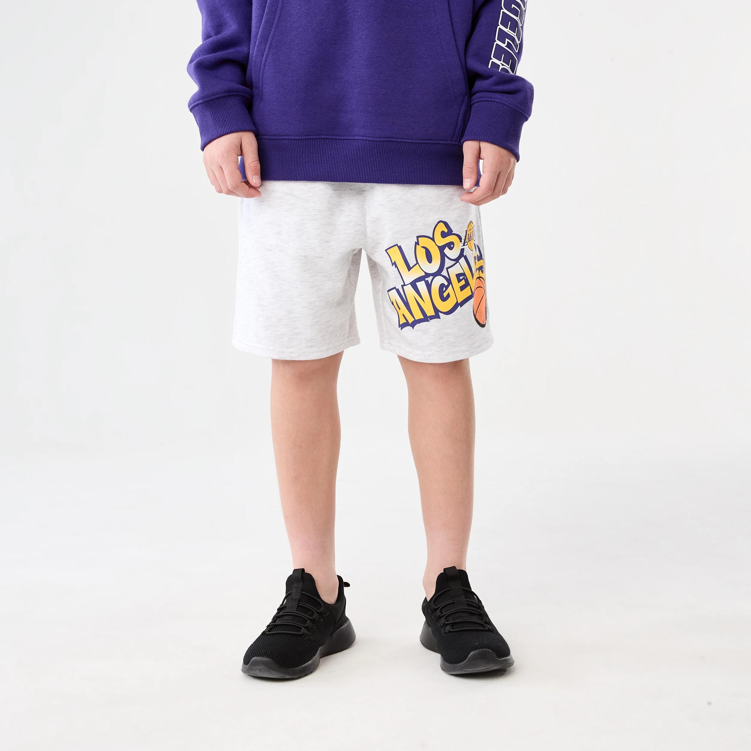 1 Official NBA Kids Fleece Shorts WHITE MARLE LAKERS TERRY SHORT, 1 of 8