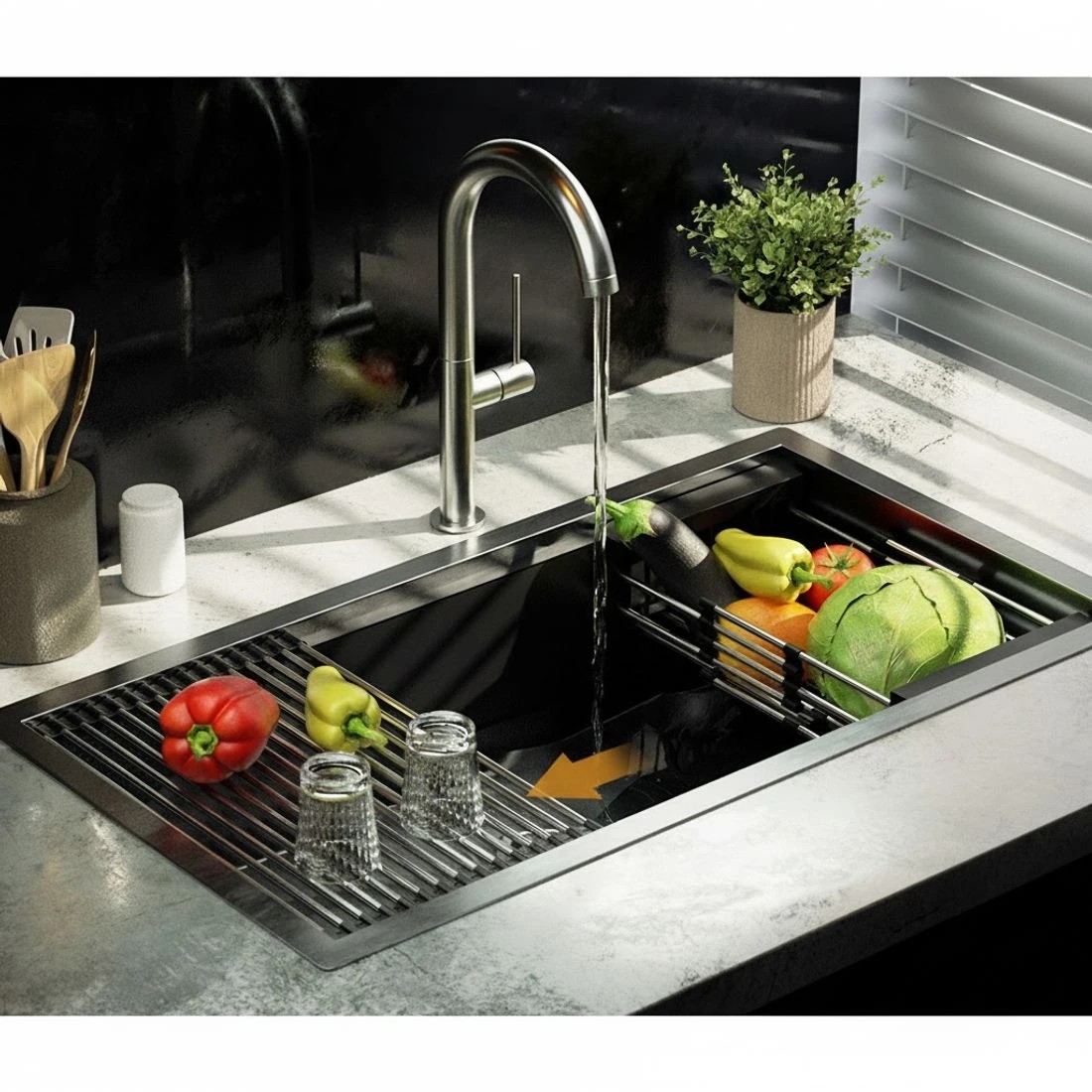 3 Cefito Kitchen Sink 81X45CM Stainless Steel Single Bowl Drain Rack Basket - Black, 3 of 4