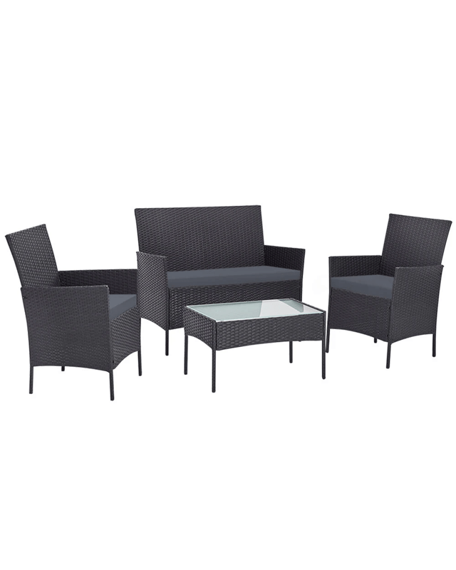 Gardeon 4 Seater Outdoor Sofa Set Wicker Setting Table Chair Furniture Dark - 