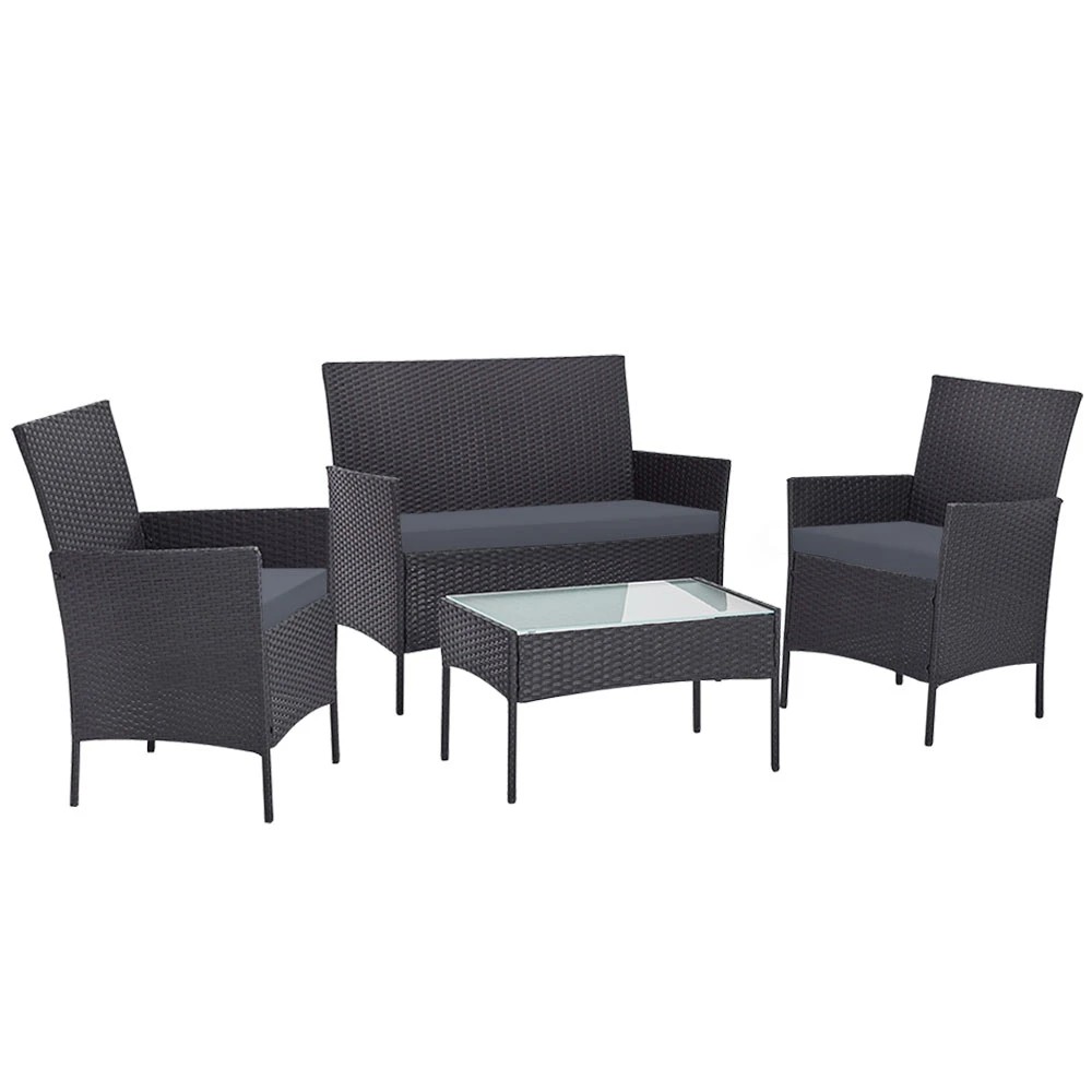 1 Gardeon 4 Seater Outdoor Sofa Set Wicker Setting Table Chair Furniture Dark - Grey, 1 of 7