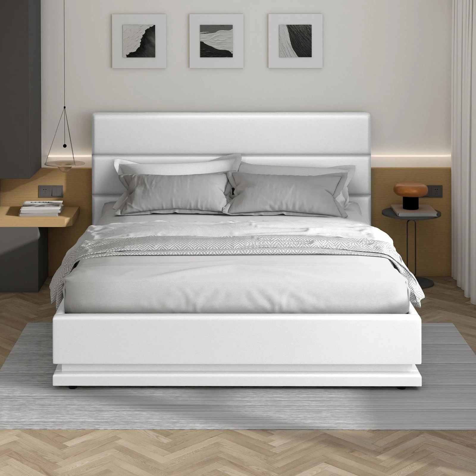 3 Alfordson Bed Frame King Size Platform RGB LED Gas Lift Base Storage - White, 3 of 10