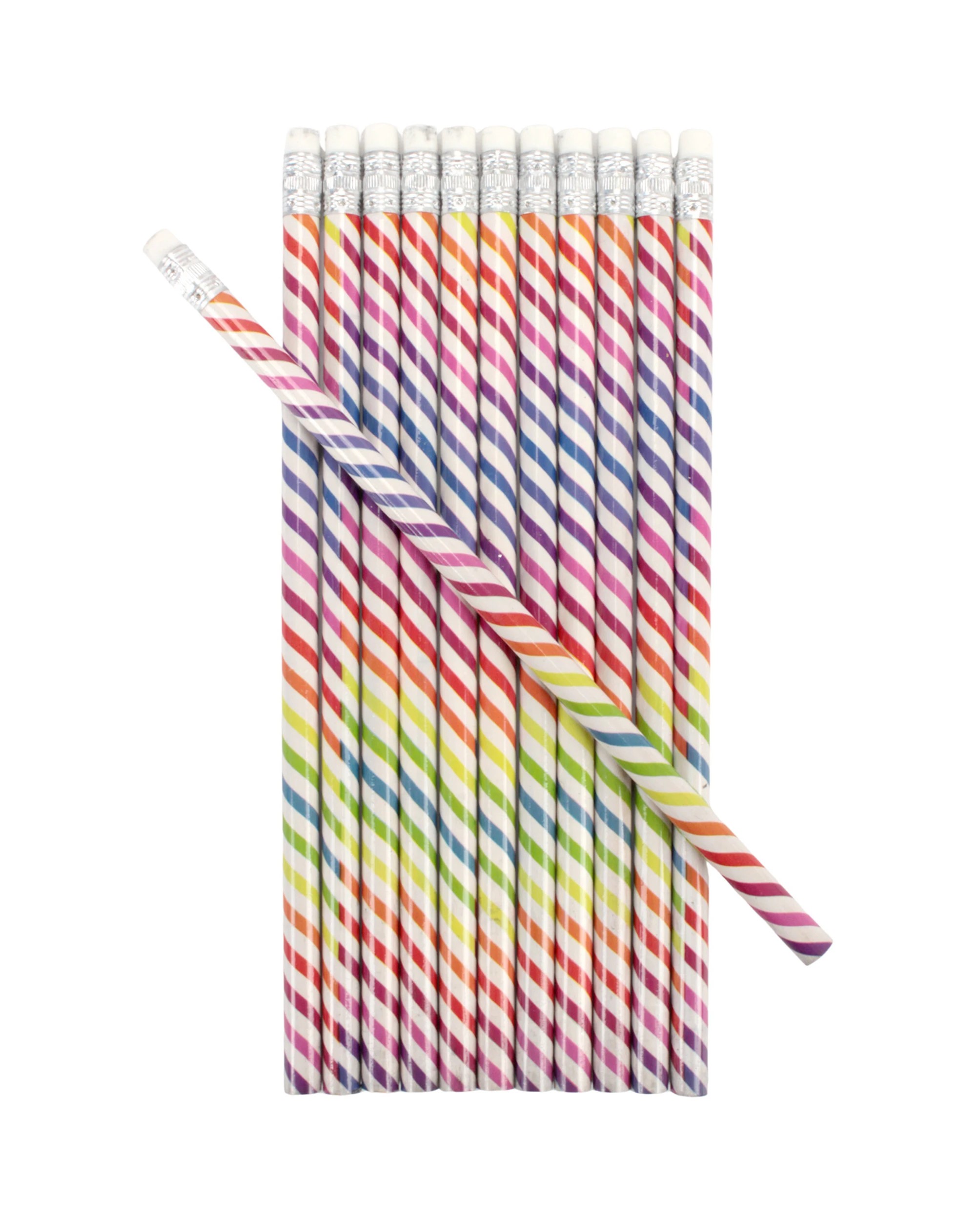 1 Partyrama Rainbow Striped Lead Pencils Pack of 12 - Multi, 1 of 2