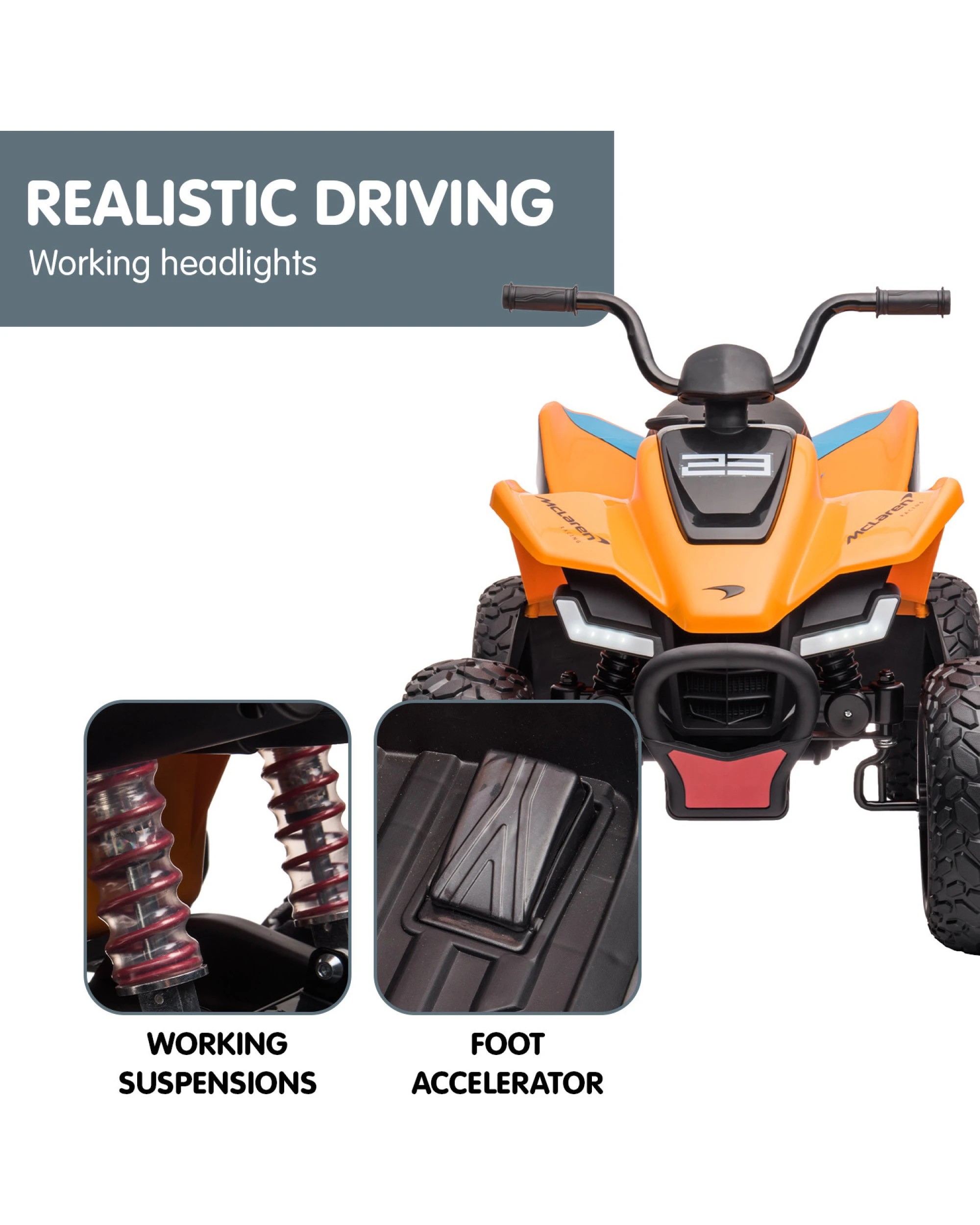 5 Kahuna Licensed MCL35 McLaren Kids Toy Ride On Electric Quad Bike - Orange, 5 of 10