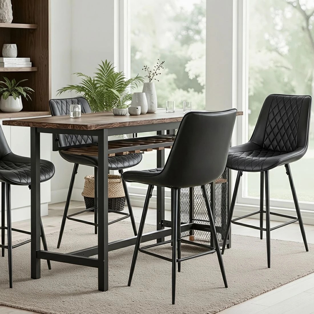4 Artiss 2x Bar Stools Kitchen Dining Chair Counter Stool Diamond PU Leather - Black, 4 of 6
