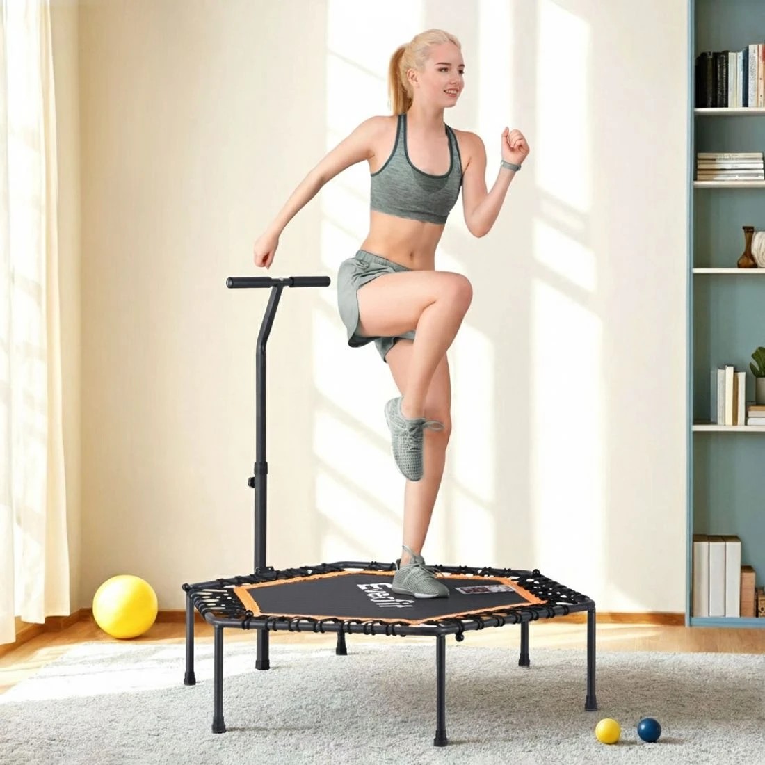 4 Everfit 51inch Hexagon Fitness Trampoline Rebounder Adjustable Handrail - Multi, 4 of 7