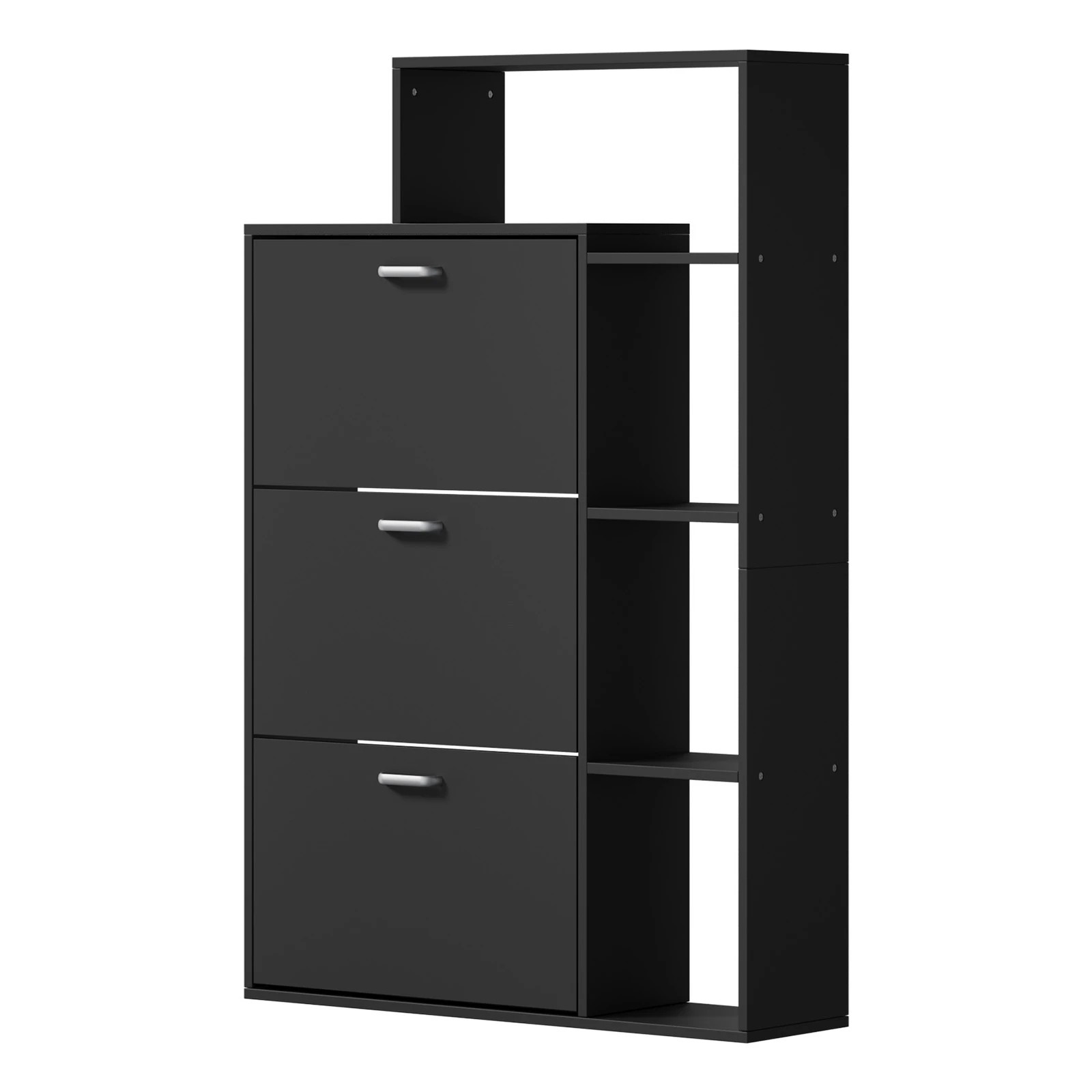 1 Oikiture Shoe Cabinet Storage 3 Doors Shoes Rack Display Wooden Shelves - Black, 1 of 8