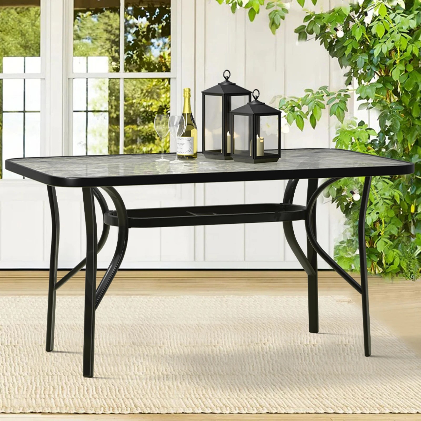 2 Alfordson Outdoor Furniture Patio Dining Table Garden 140CM X 80CM Glass - Black, 2 of 10