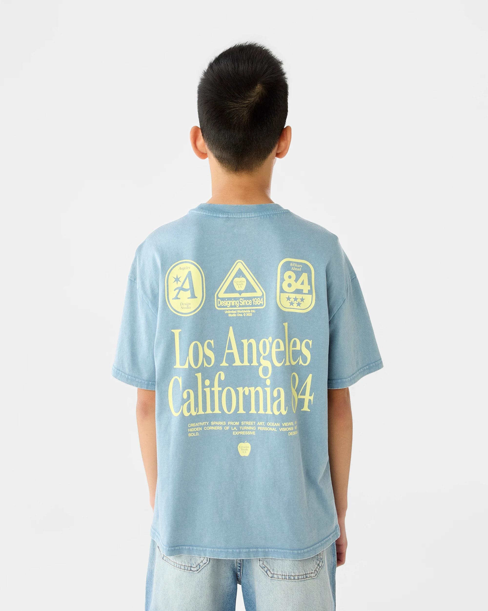 2 Short Sleeve Oversized Washed Printed T-shirt Blu Typogr, 2 of 7
