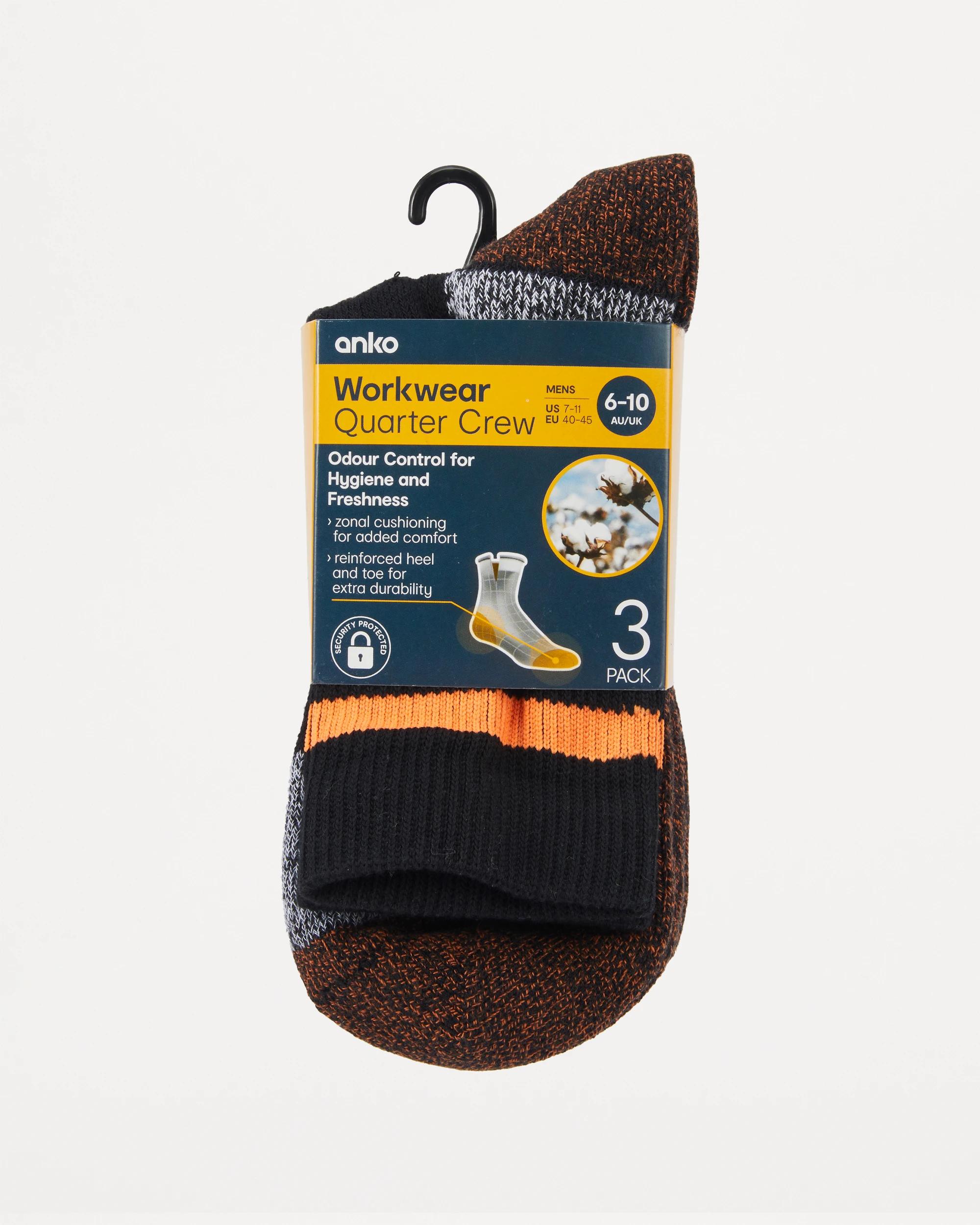 3 3 Pack Cotton Quarter Crew Socks BLACK ORANGE, 3 of 3