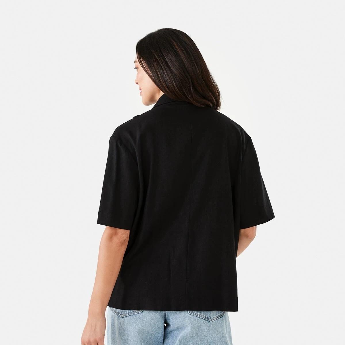 3 Short Sleeve V-Neck Tie Front Top Black, 3 of 6