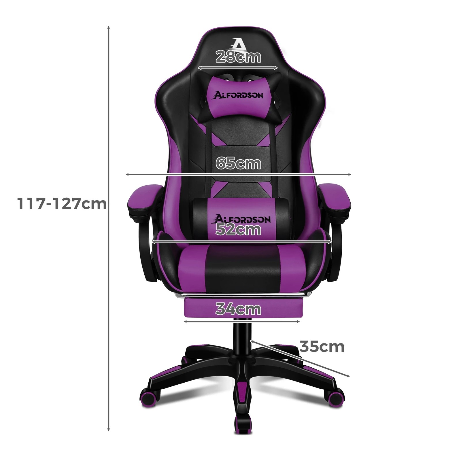 2 Alfordson Gaming Office Chair Racing Massage Computer Seat Footrest Leather - Purple, 2 of 9