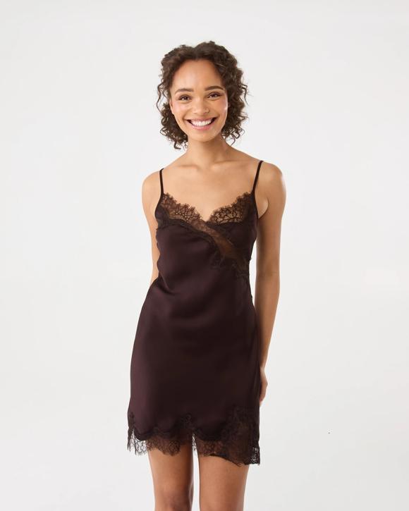 Sleeveless Satin Lace Mini Dress