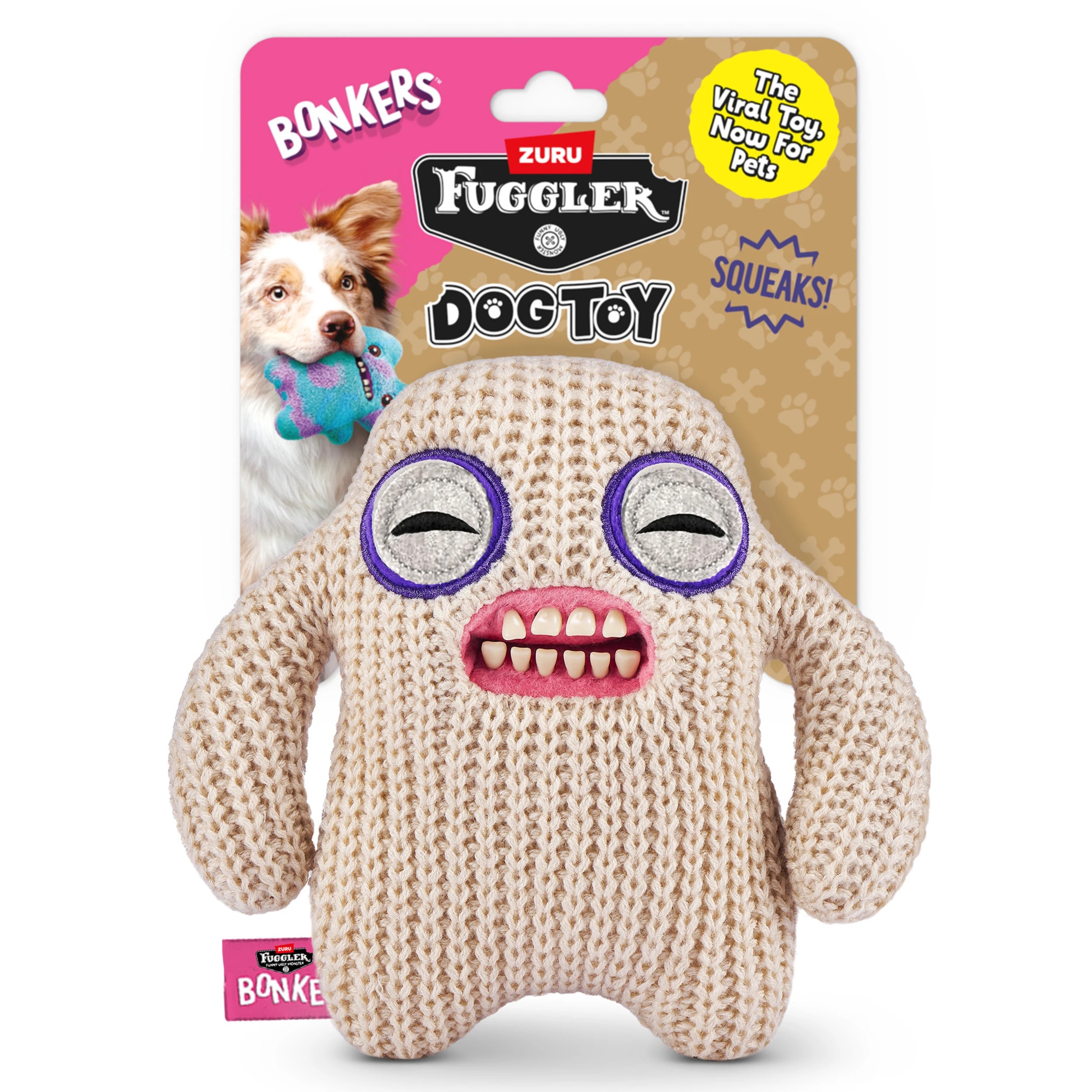 1 20cm BONKERS ZURU Fuggler Mr Needles Squeaky and Plush Dog Toy, 1 of 5
