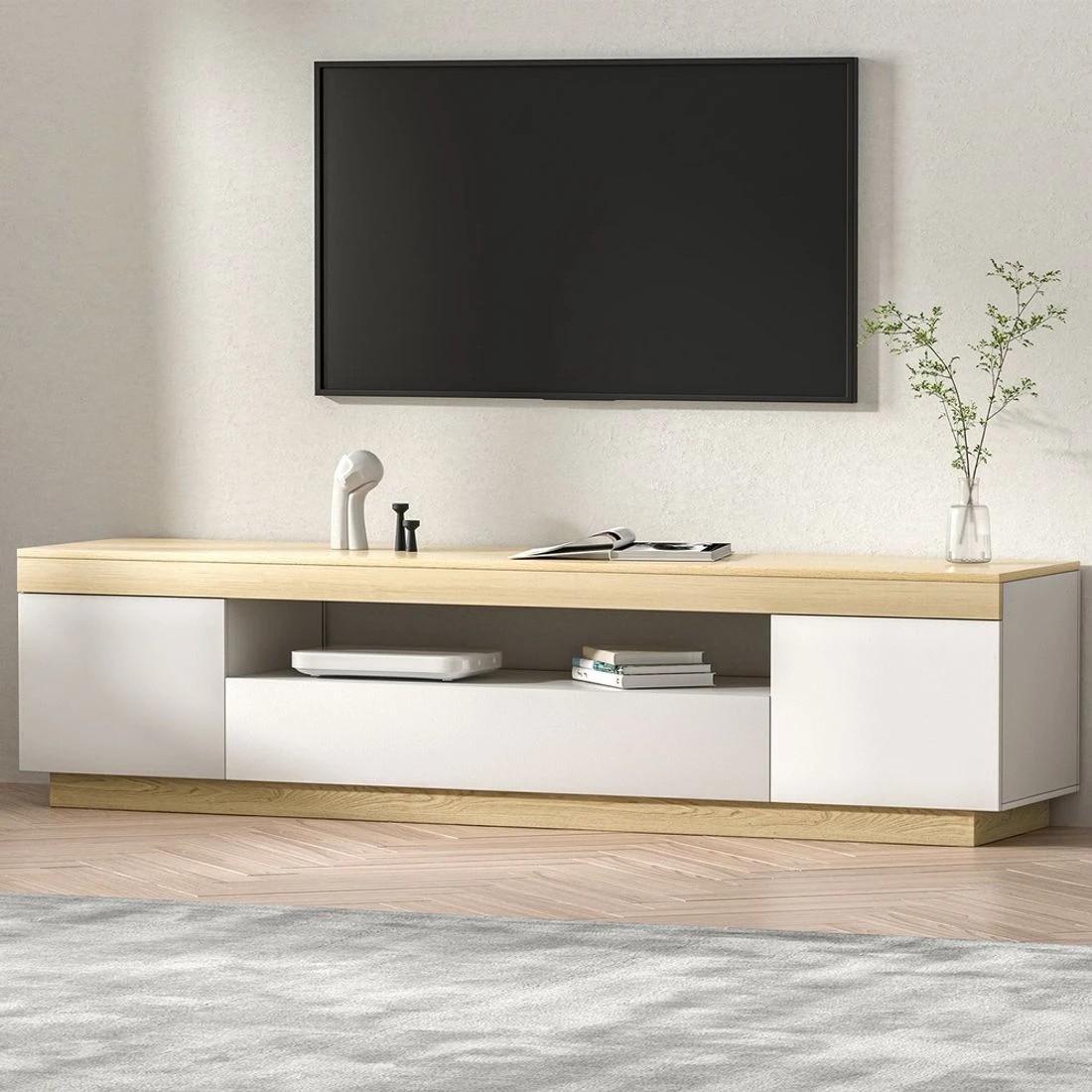 3 Artiss 180cm Entertainment Unit TV Cabinet Two Tone Storage Open Shelf Drawers Durable Stylish Living Room - white, 3 of 6