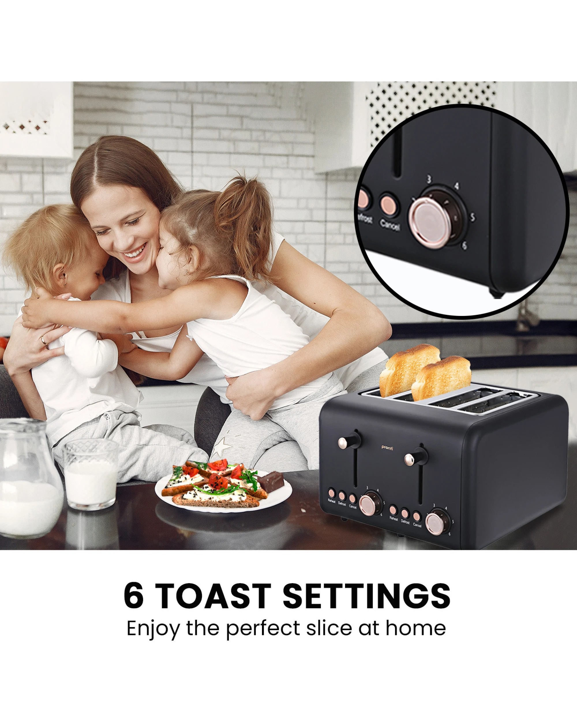 5 Pronti 4 Slice Toaster Rose Trim Collection - Black, 5 of 9