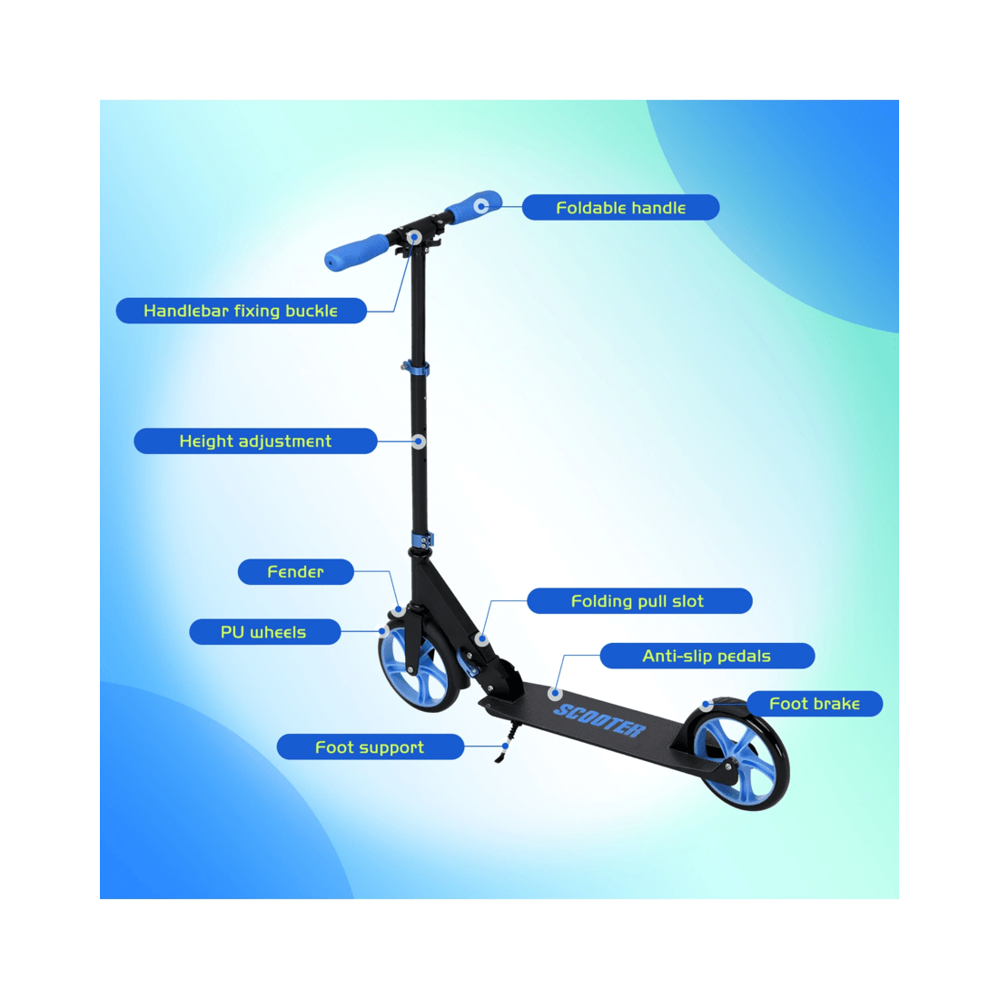 3 Advwin Folding Kids Kick Scooter w/ Big Wheel & Adjustable Height Blue, 3 of 9