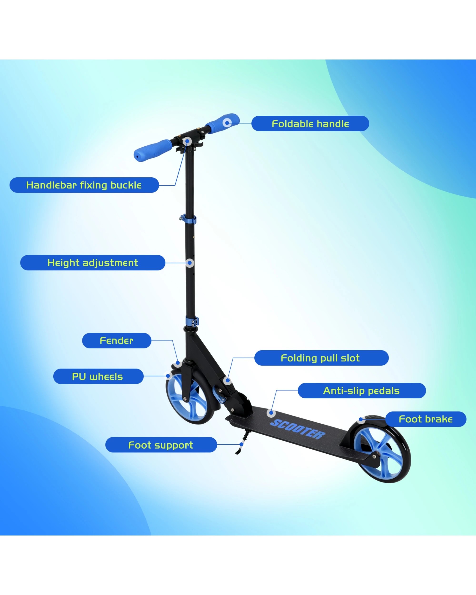 3 Advwin Folding Kids Kick Scooter w/ Big Wheel & Adjustable Height Blue, 3 of 8