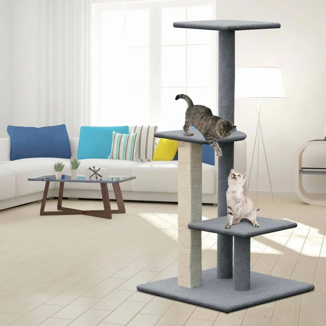 7 i.Pet Cat Tree 124cm Scratching Post Tower Scratcher Trees Wood Condo - Grey, 7 of 7