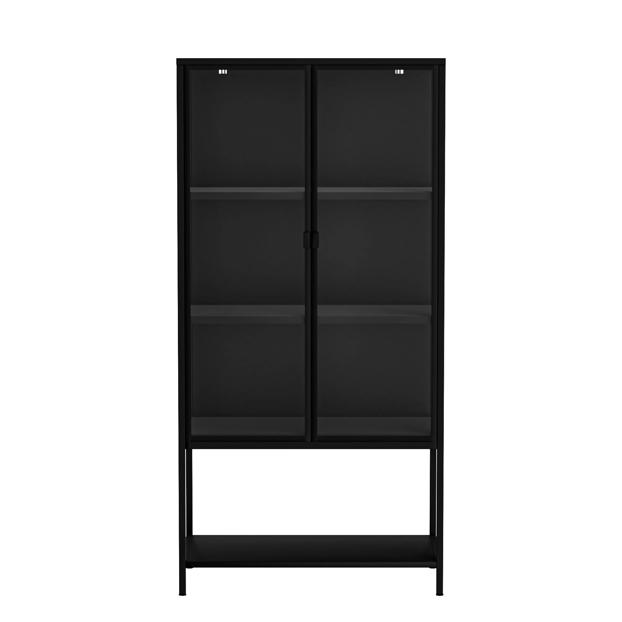 2 Stacked Glass Display Cabinet 4-Tier Doubel Doors - Black, 2 of 9
