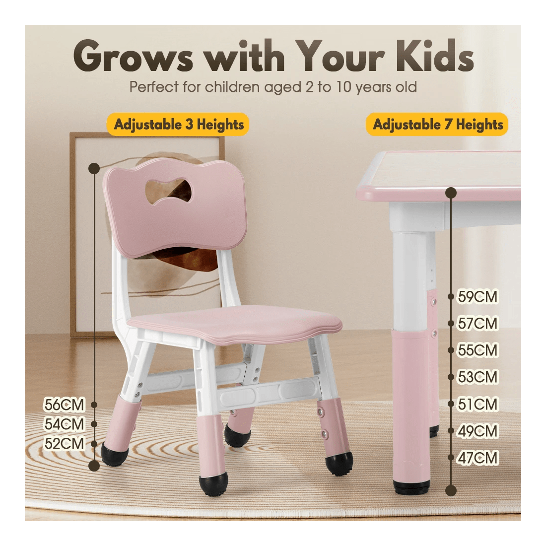 4 PlayPals Kids Table Chairs Set Height Adjustable Toddler Graffiti Desktop - Pink, 4 of 4
