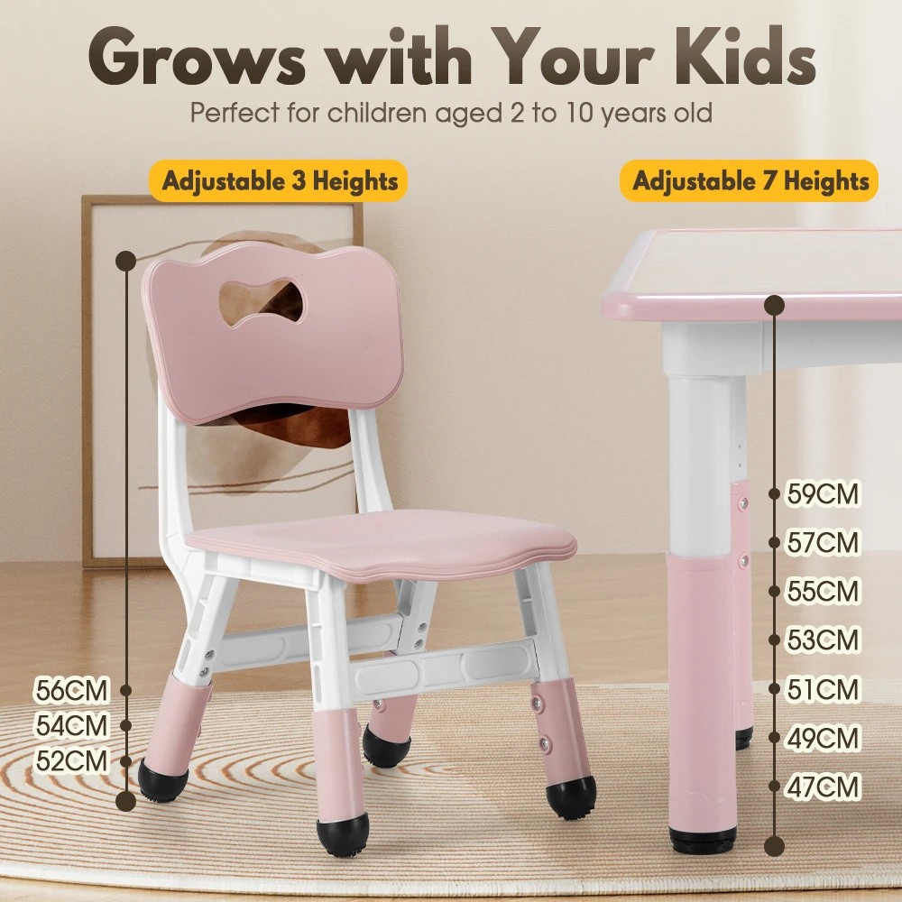 4 PlayPals Kids Table Chairs Set Height Adjustable Toddler Graffiti Desktop - Pink, 4 of 4