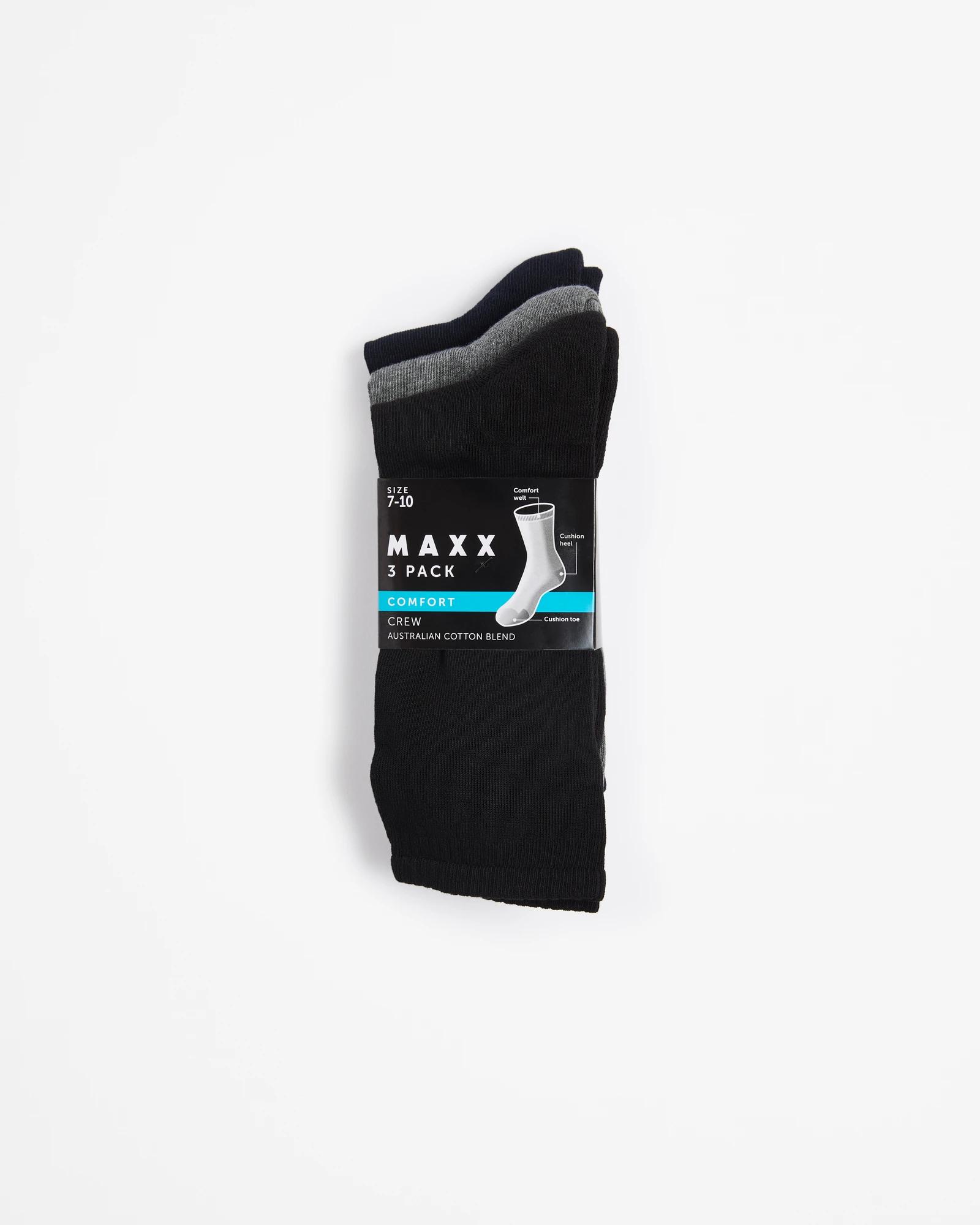 3 Australian Cotton Blend 3 Pack Comfort Crew Socks - Maxx BLACK/NAVY/GREY, 3 of 3