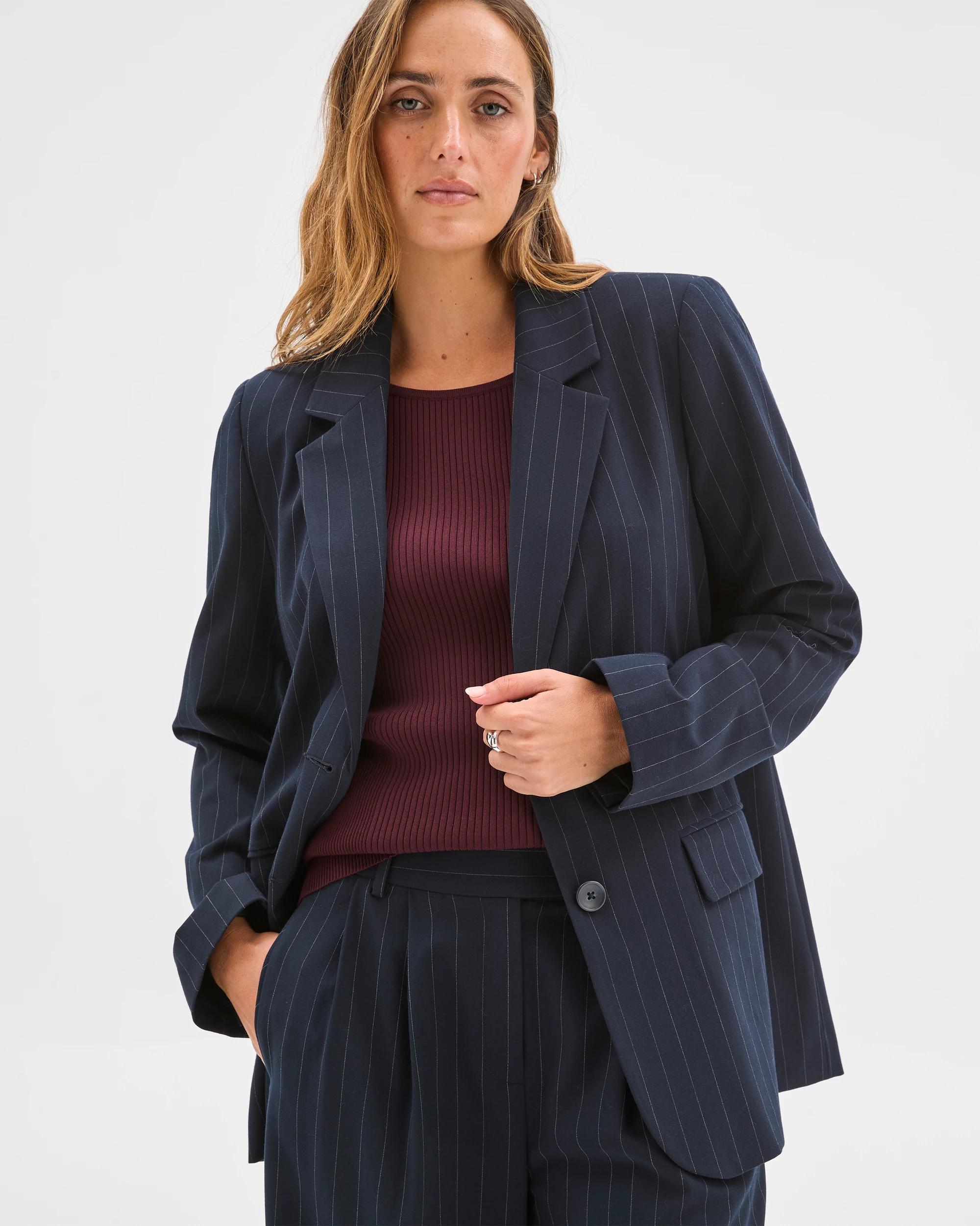 1 Preview Single Breasted Tailored Blazer NAVY PINSTRIPE, 1 of 6