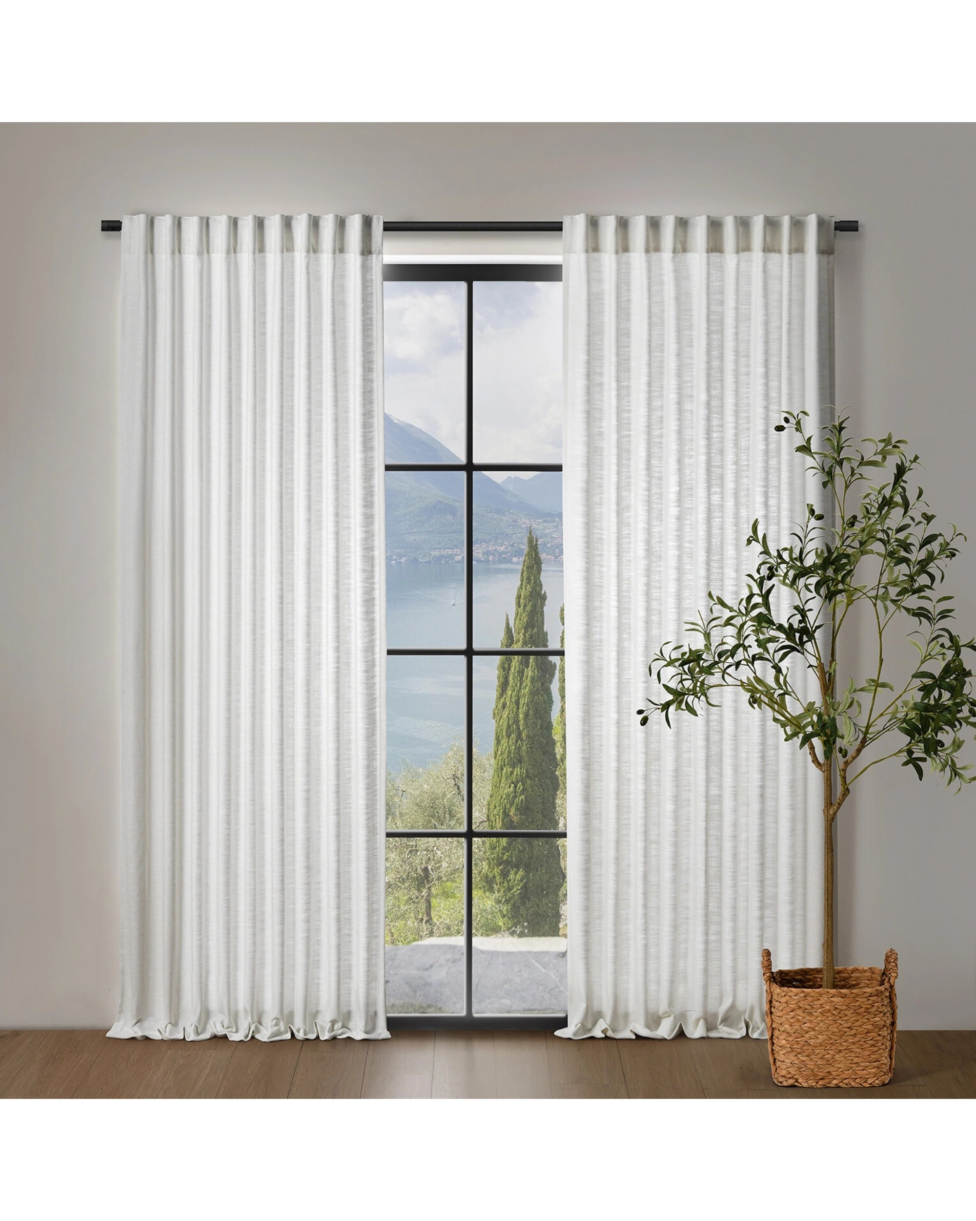 1 Cadence & Co. Adria Light Filtering Linen Blend Concealed Tab Top Curtain Twin Pack 180x223cm - Snow, 1 of 6