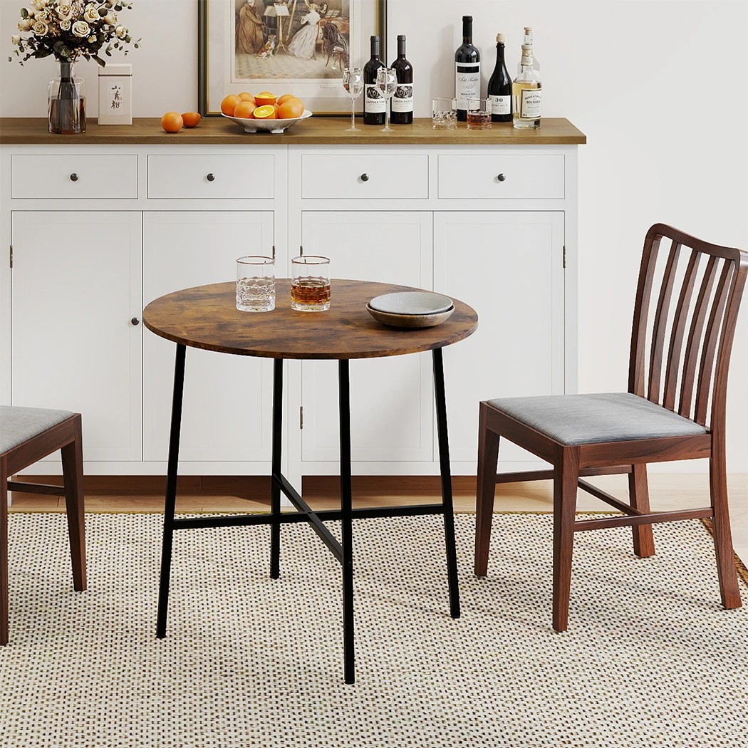 7 Levede Dining Table, Round,Rustic Brown and Black 80Dx76H, 7 of 7