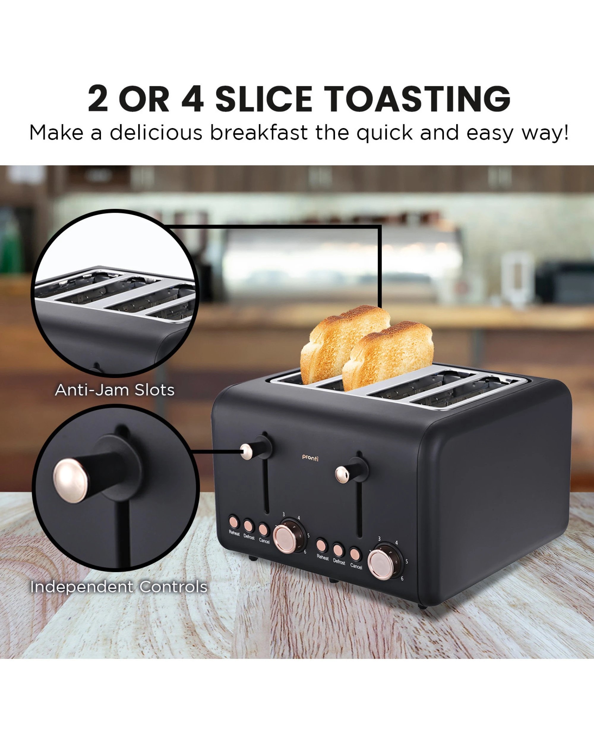 7 Pronti Rose Trim Collection Toaster And Kettle Bundle - Black, 7 of 10